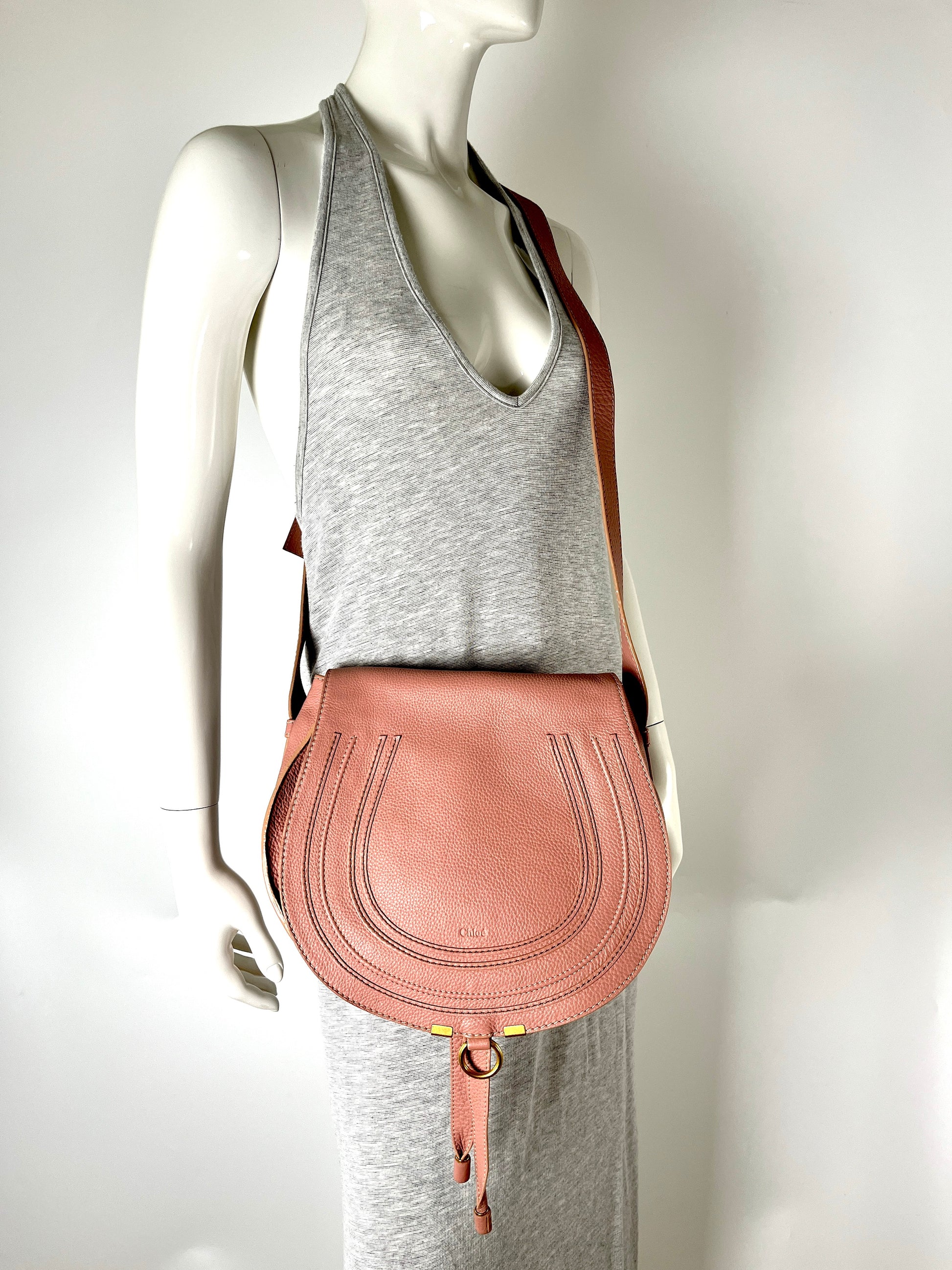 CHLOE Marcie Medium Blush Pink Saddle Crossbody Bag – Fashion Reloved
