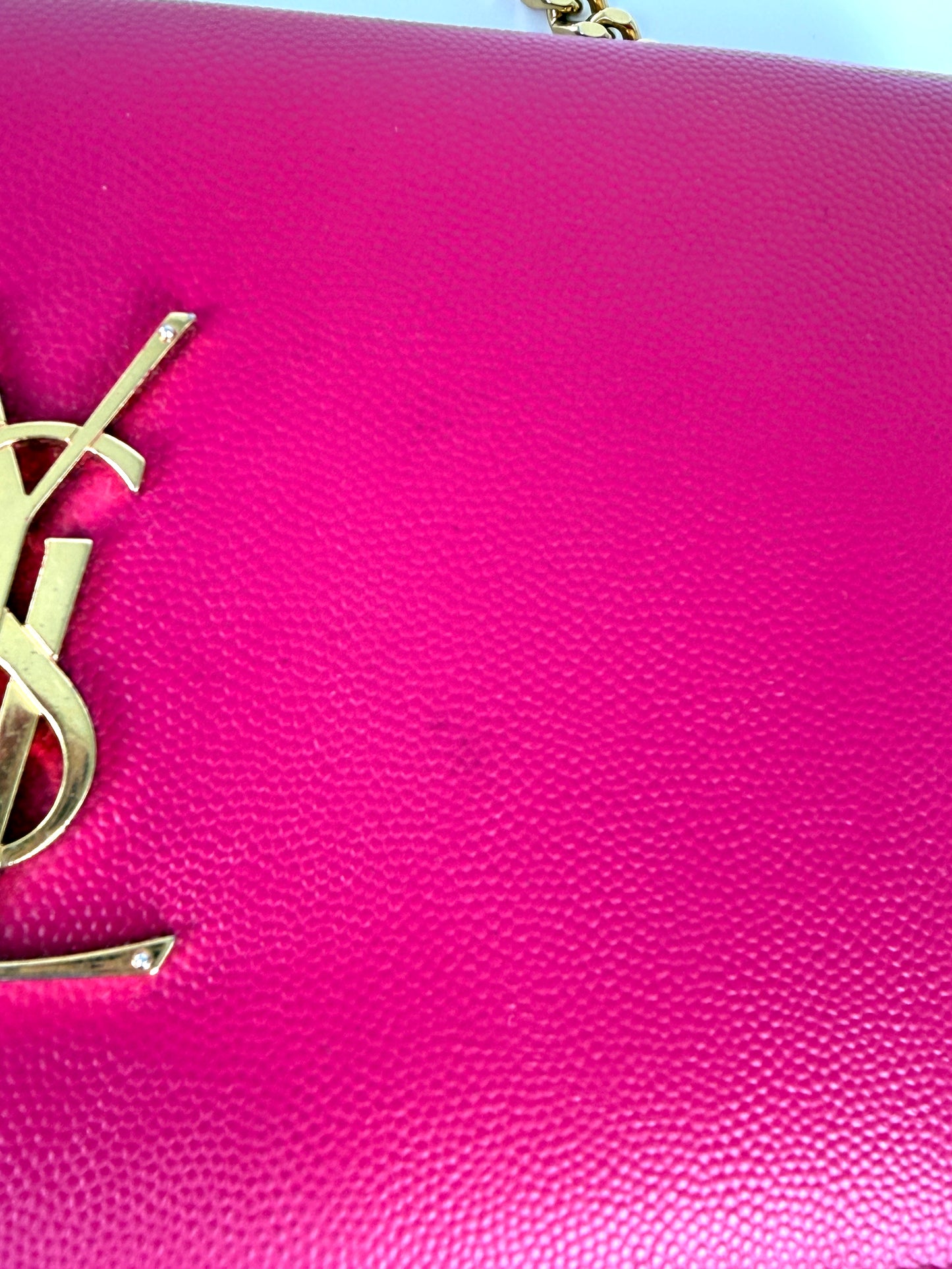 Saint Laurent YSL Kate Pink Grain de Poudre Leather Wallet on Chain