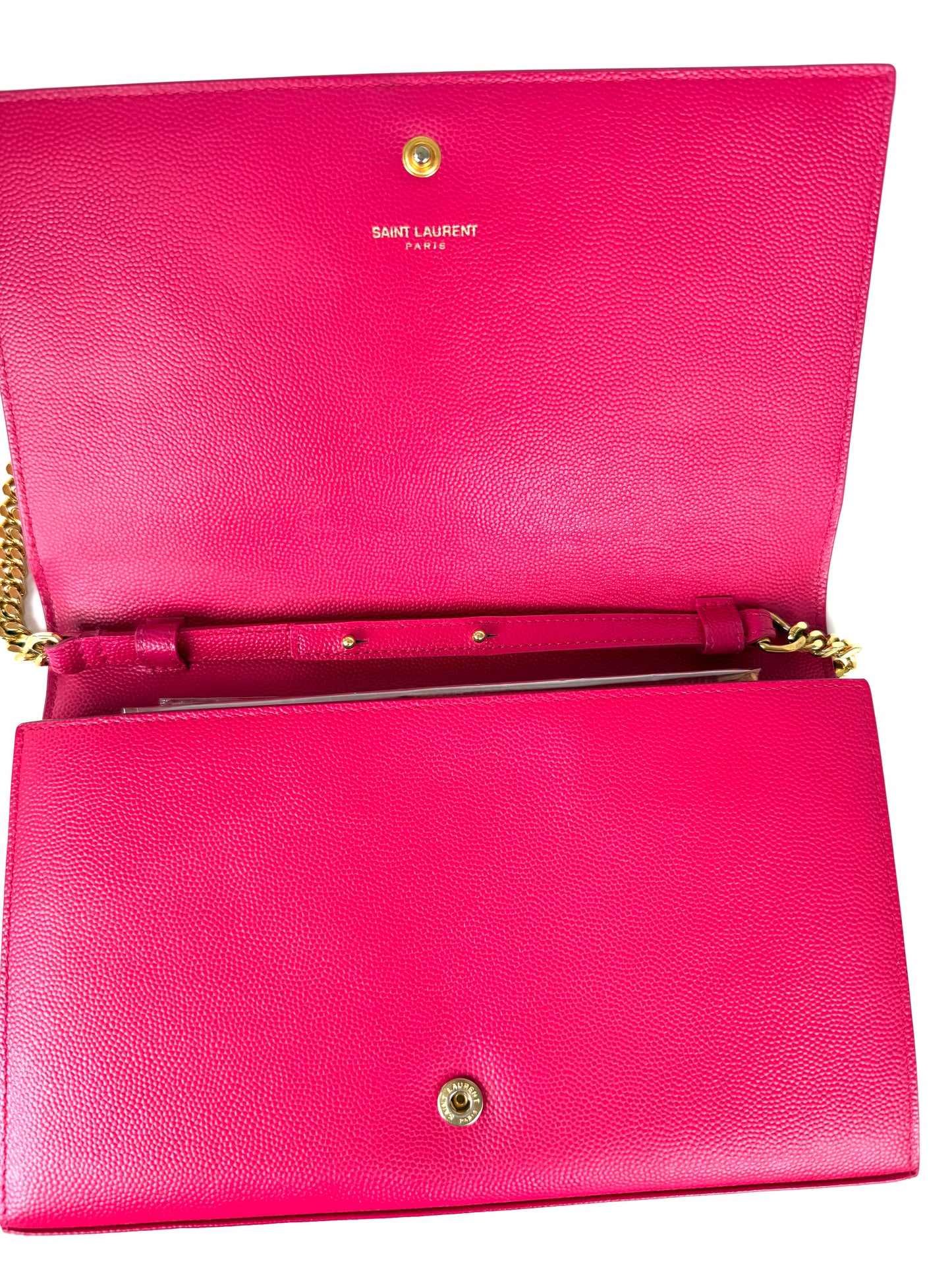 Saint Laurent YSL Kate Pink Grain de Poudre Leather Wallet on Chain