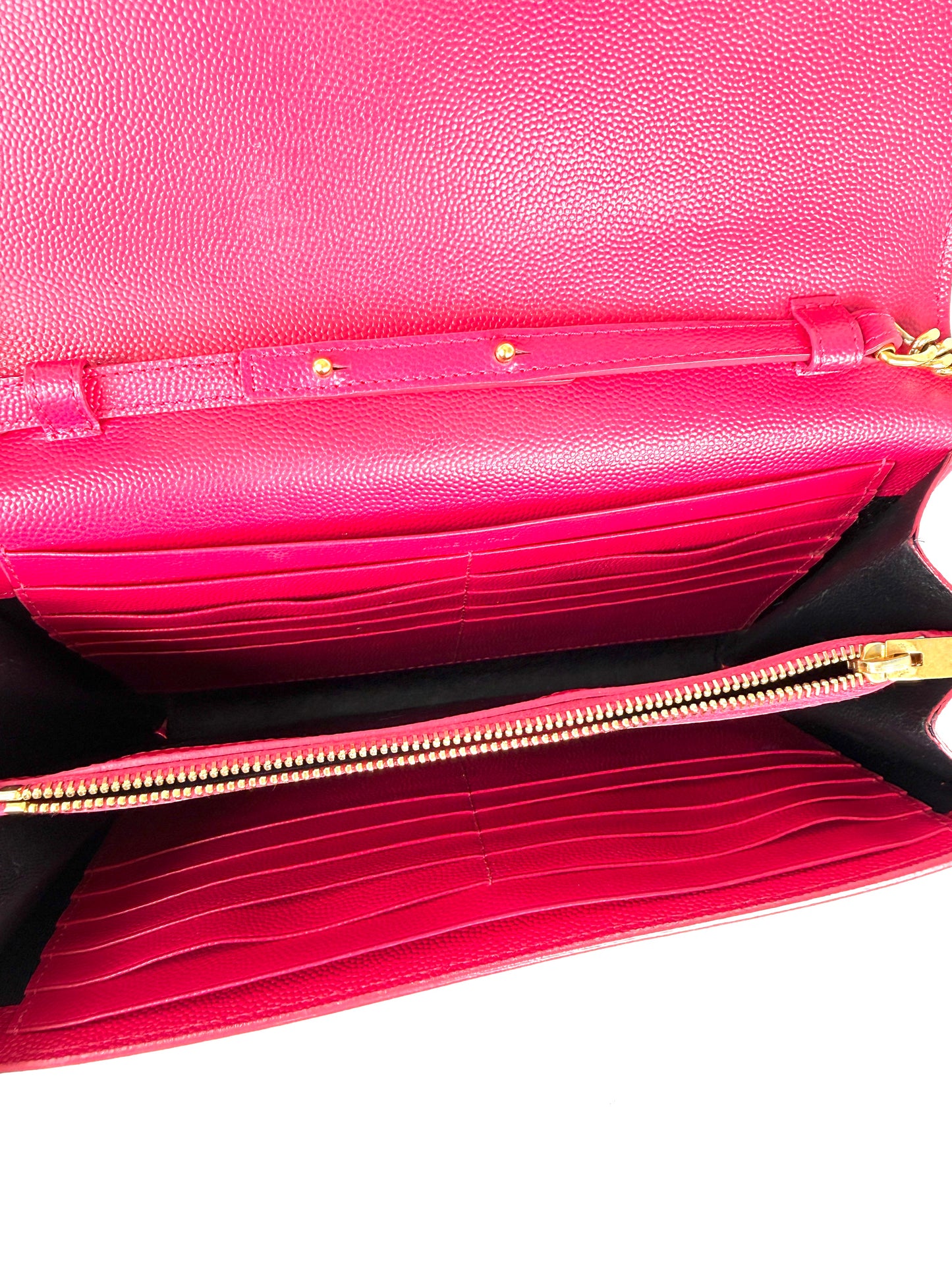 Saint Laurent YSL Kate Pink Grain de Poudre Leather Wallet on Chain