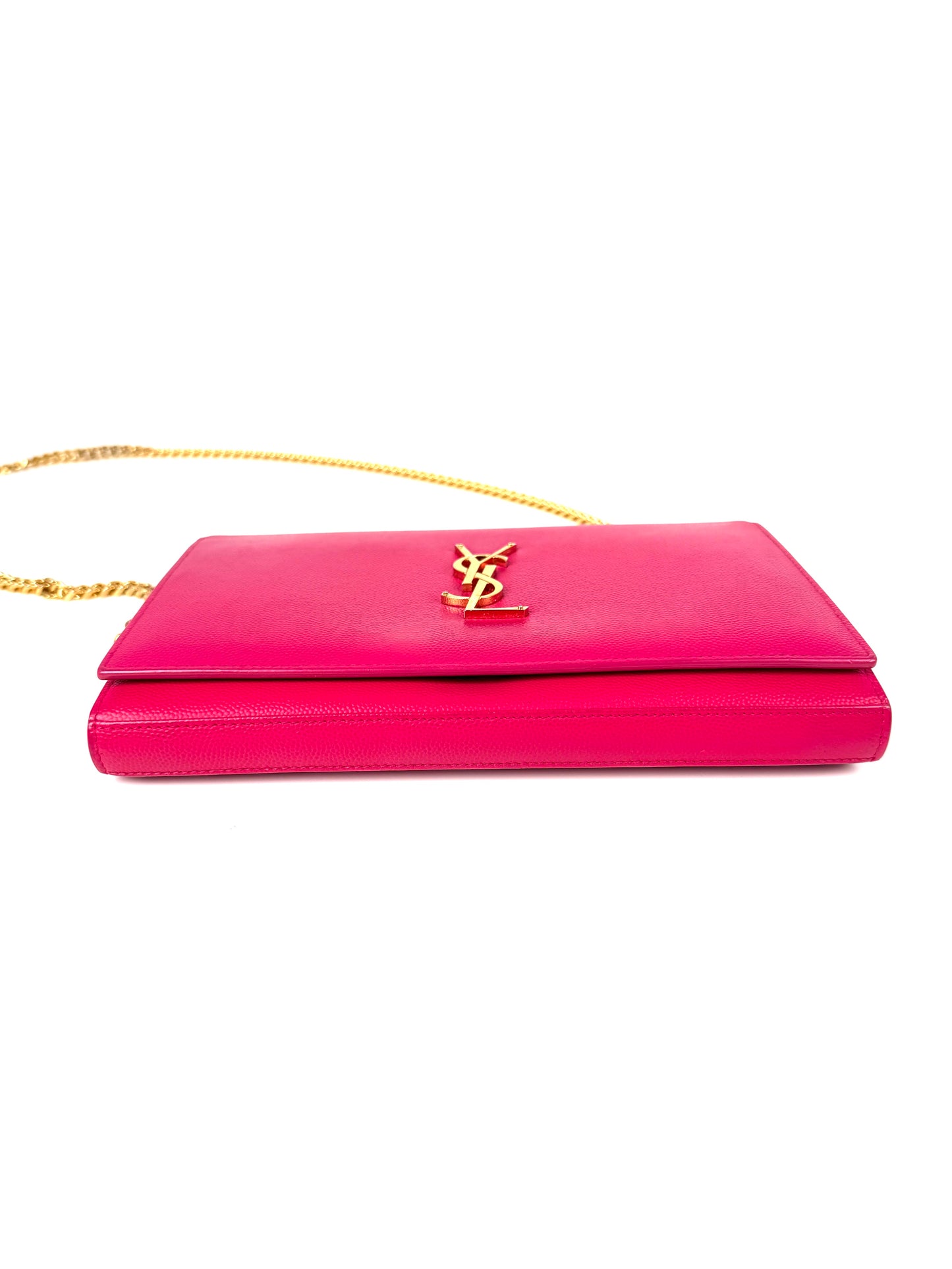 Saint Laurent YSL Kate Pink Grain de Poudre Leather Wallet on Chain