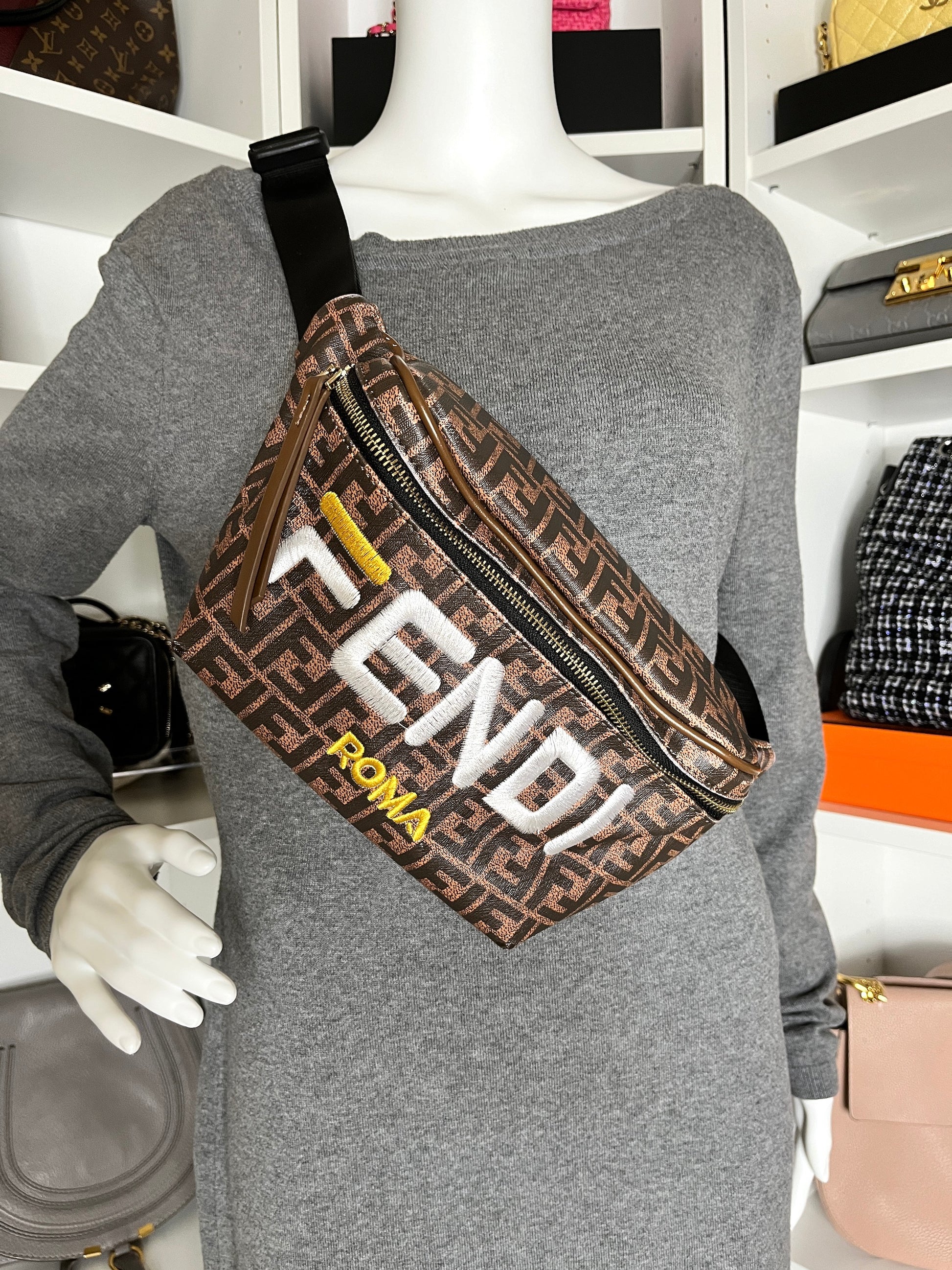 FENDI Monogram Zucca Coated Canvas Brown Bumbag Waist Bag