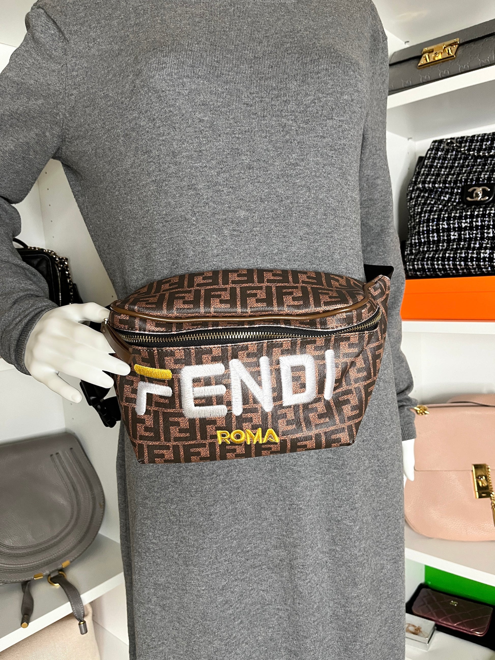 FENDI Monogram Zucca Coated Canvas Brown Bumbag Waist Bag