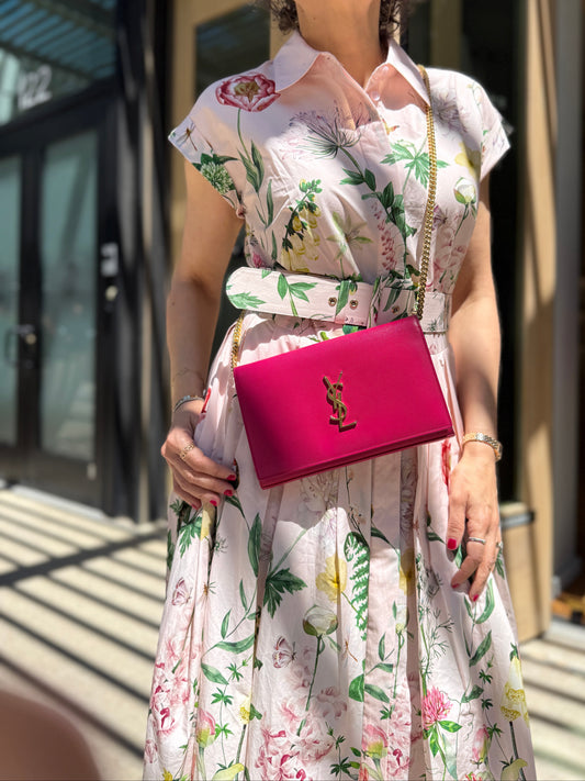 Saint Laurent YSL Kate Pink Grain de Poudre Leather Wallet on Chain