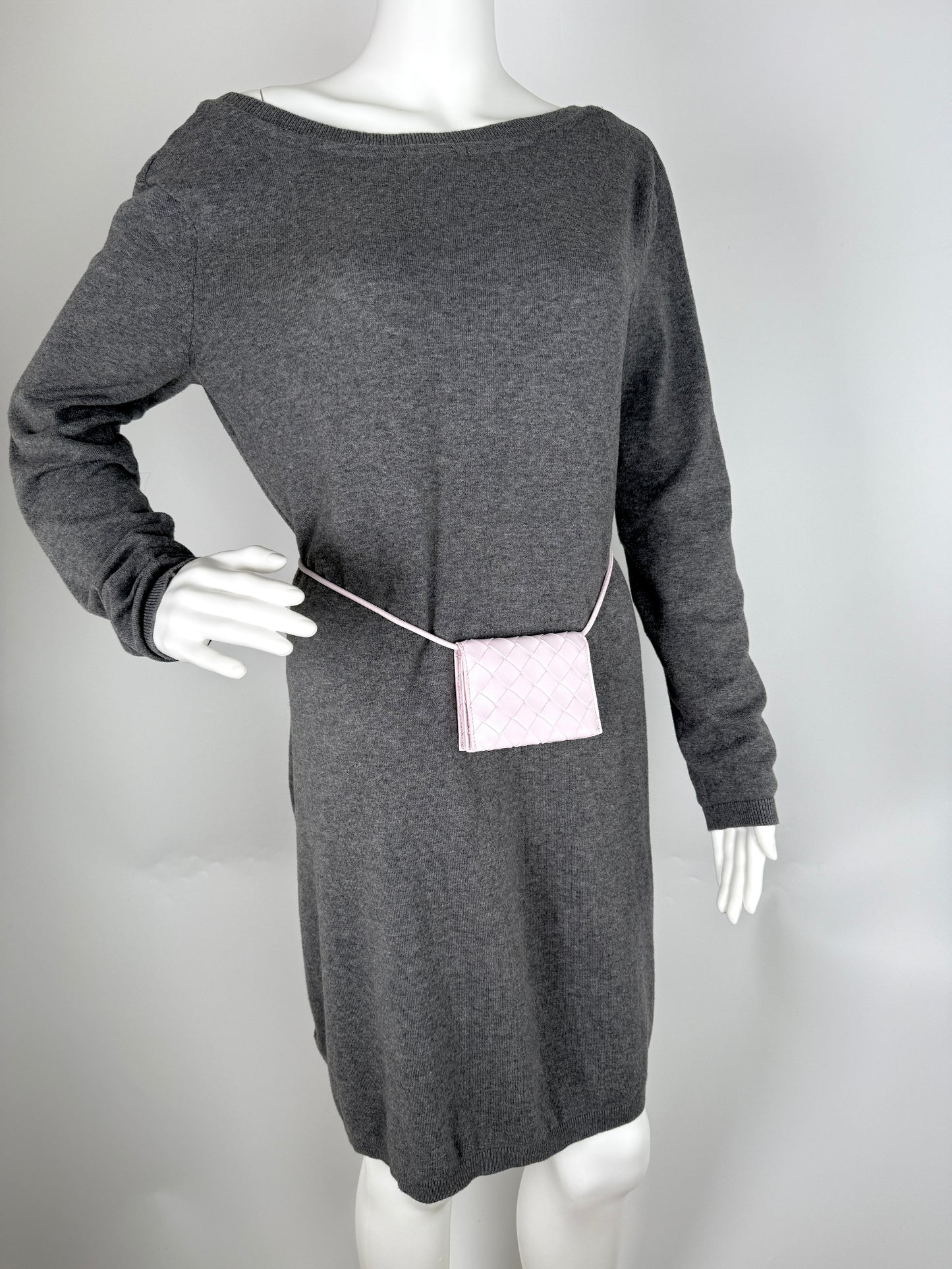 Bottega Veneta Intrecciato Bliss Pink Leather Crossbody Card Case Holder with Strap Belt Bag