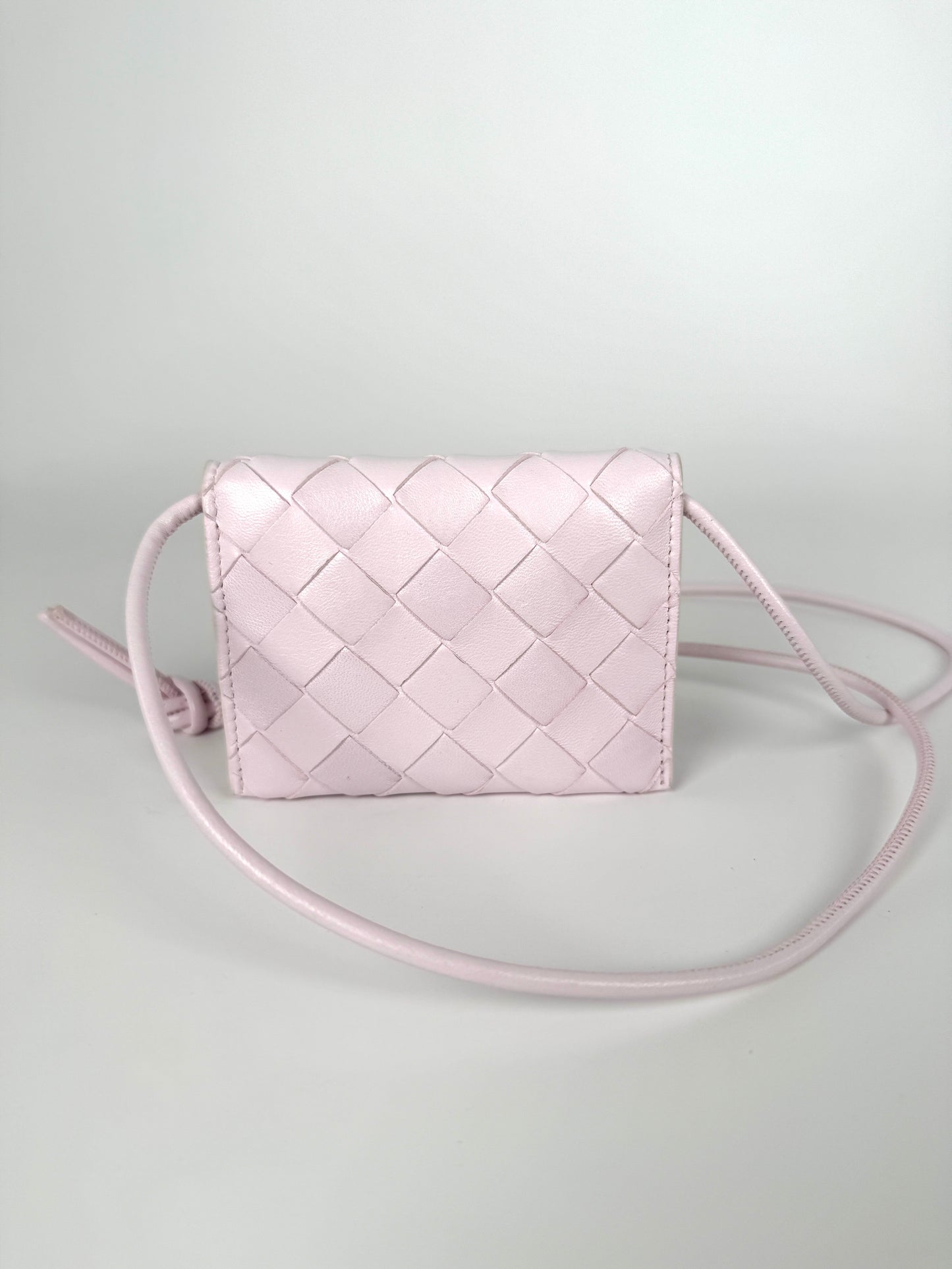Bottega Veneta Intrecciato Bliss Pink Leather Crossbody Card Case Holder with Strap Belt Bag