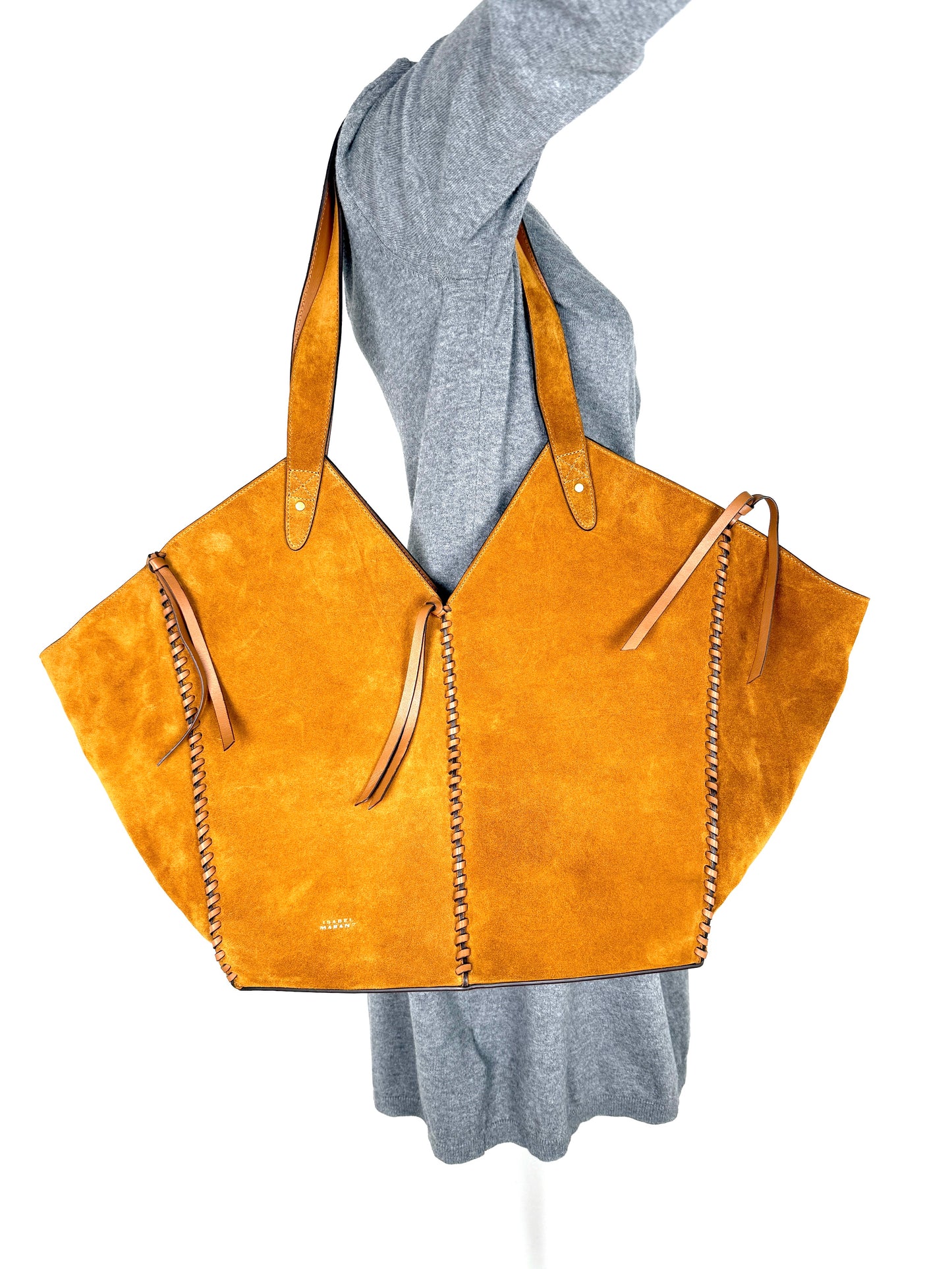 Isabel Marant Tampa Braided Leather Trim Brown Suede 2025 Tote Shoulder Bag