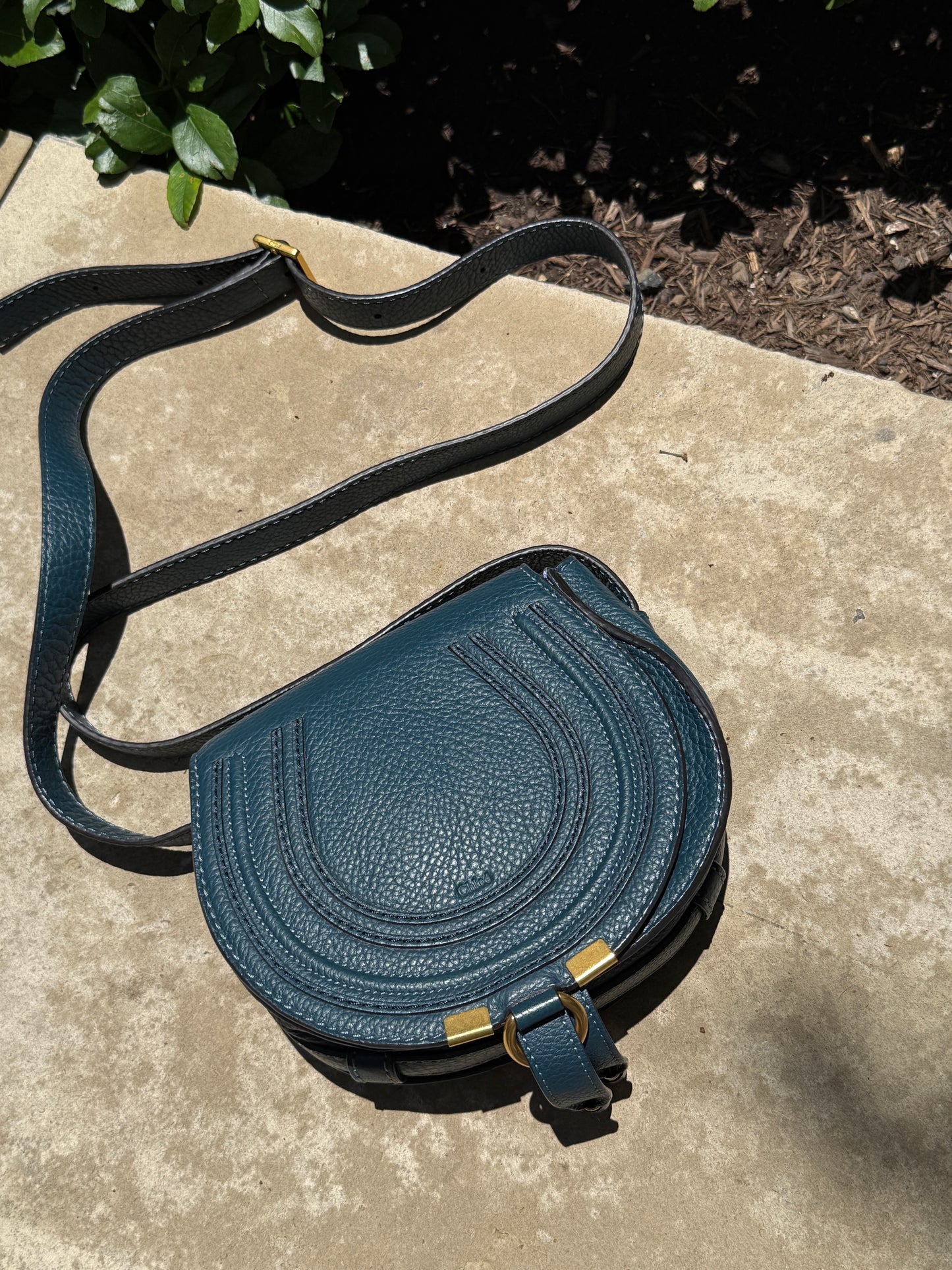 Chloe Marcie Small Blue Leather Crossbody Bag
