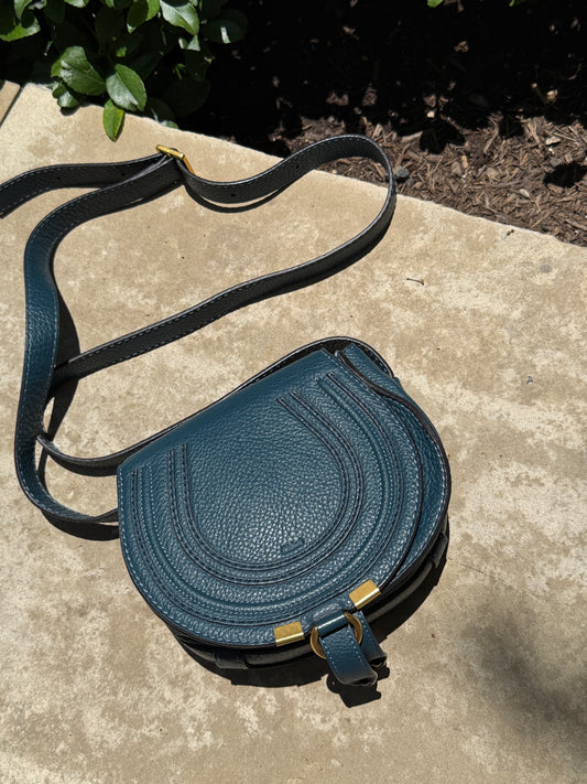 Chloe Marcie Small Blue Leather Crossbody Bag