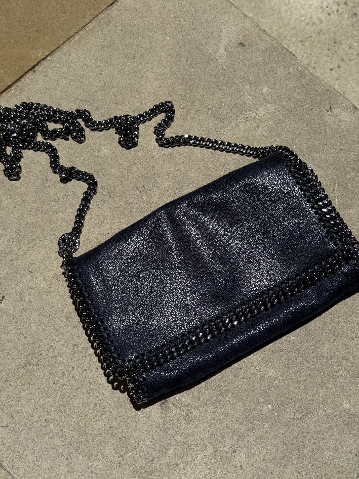 Stella McCartney Falabella Shaggy Deer Vegan Navy Blue Clutch Crossbody Bag