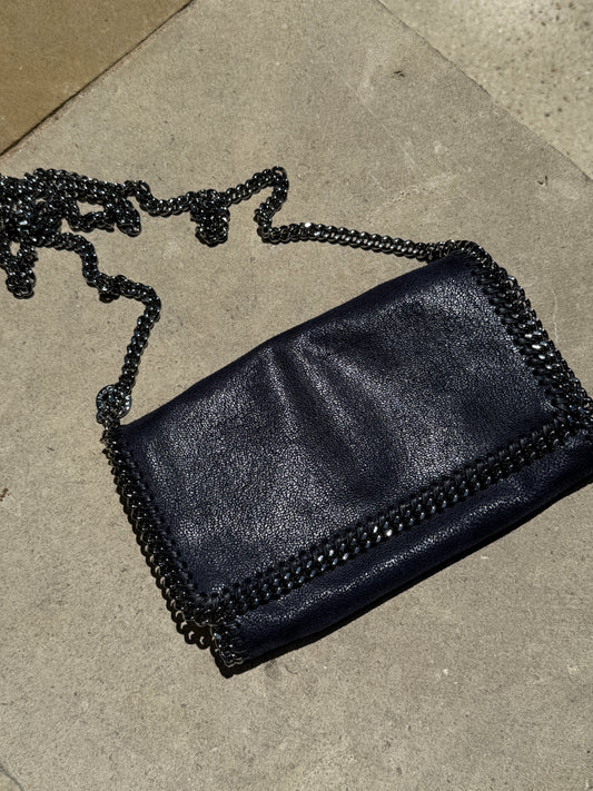Stella McCartney Falabella Shaggy Deer Vegan Navy Blue Clutch Crossbody Bag