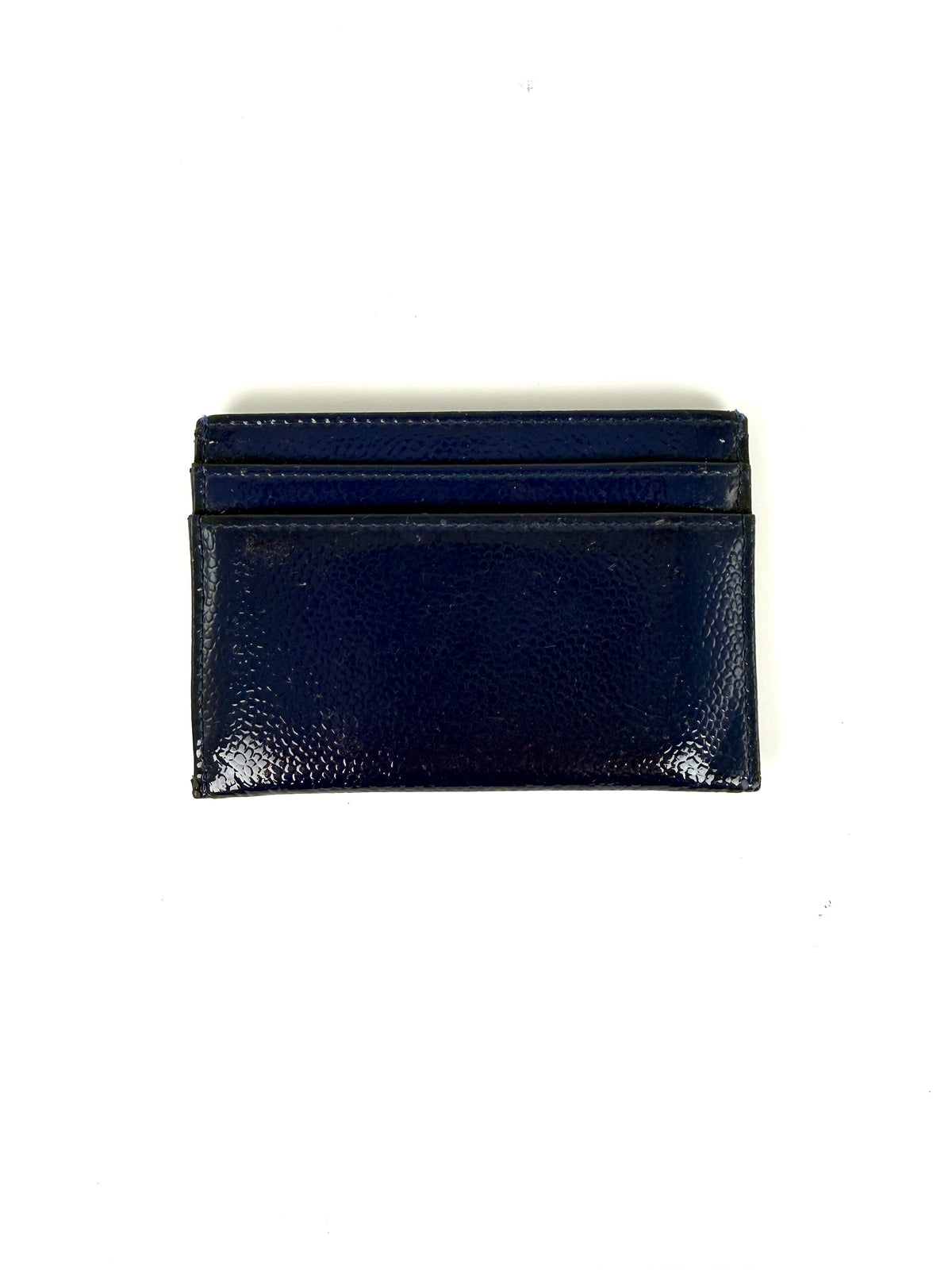 CHANEL Timeless CC Navy Blue Patent Leather Card Case