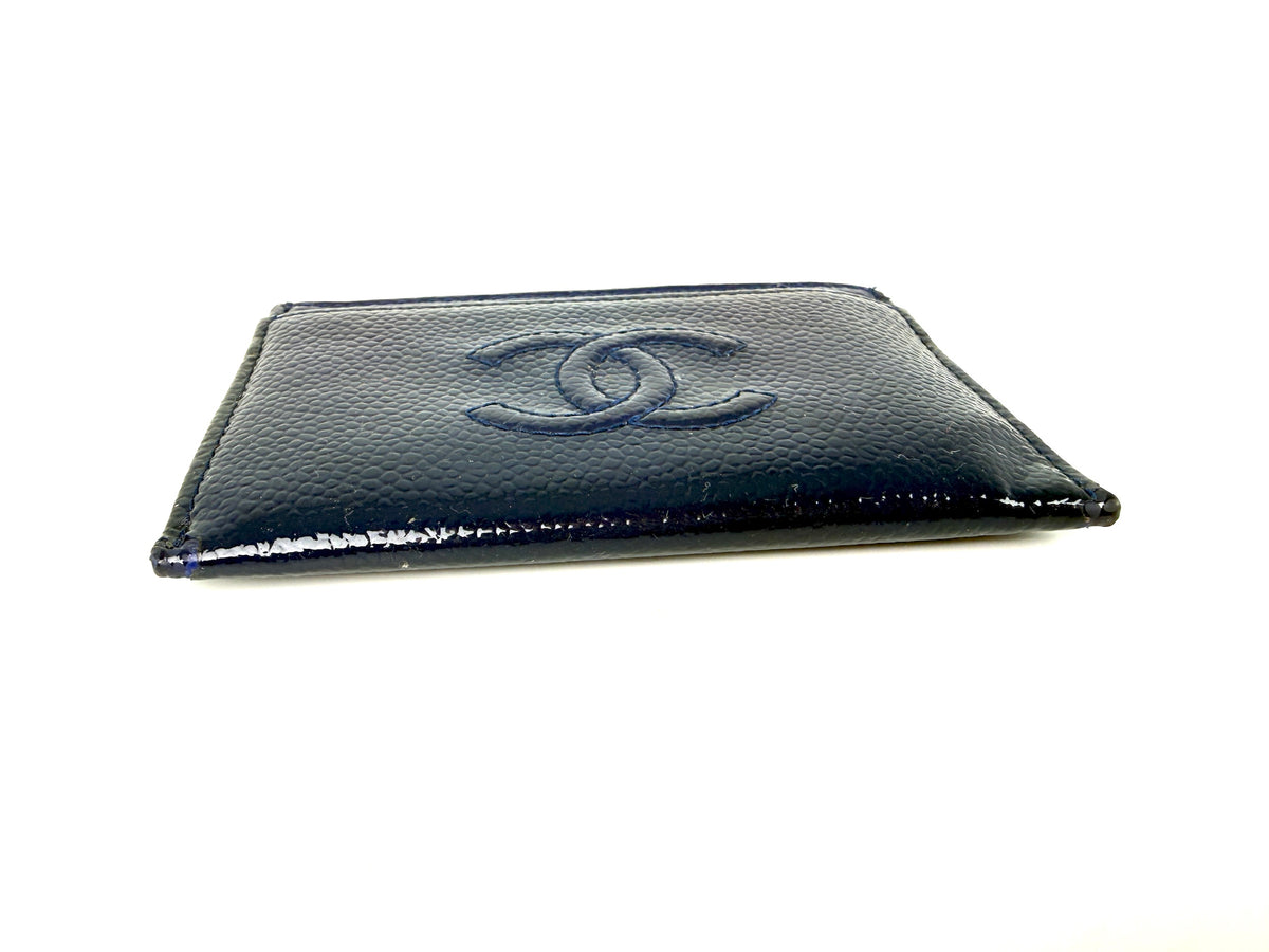 CHANEL Timeless CC Navy Blue Patent Leather Card Case