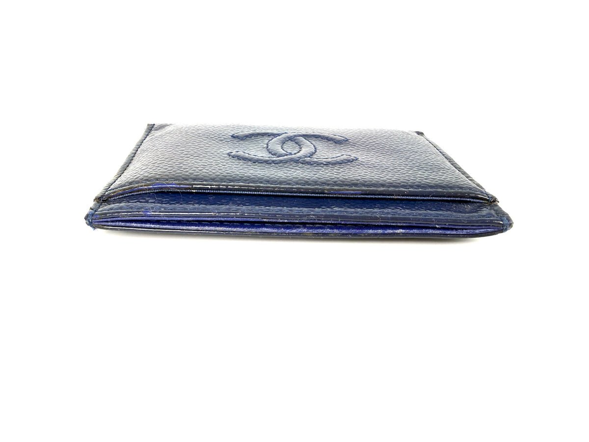 CHANEL Timeless CC Navy Blue Patent Leather Card Case