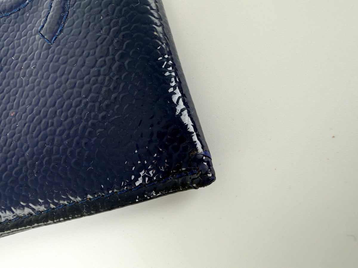CHANEL Timeless CC Navy Blue Patent Leather Card Case