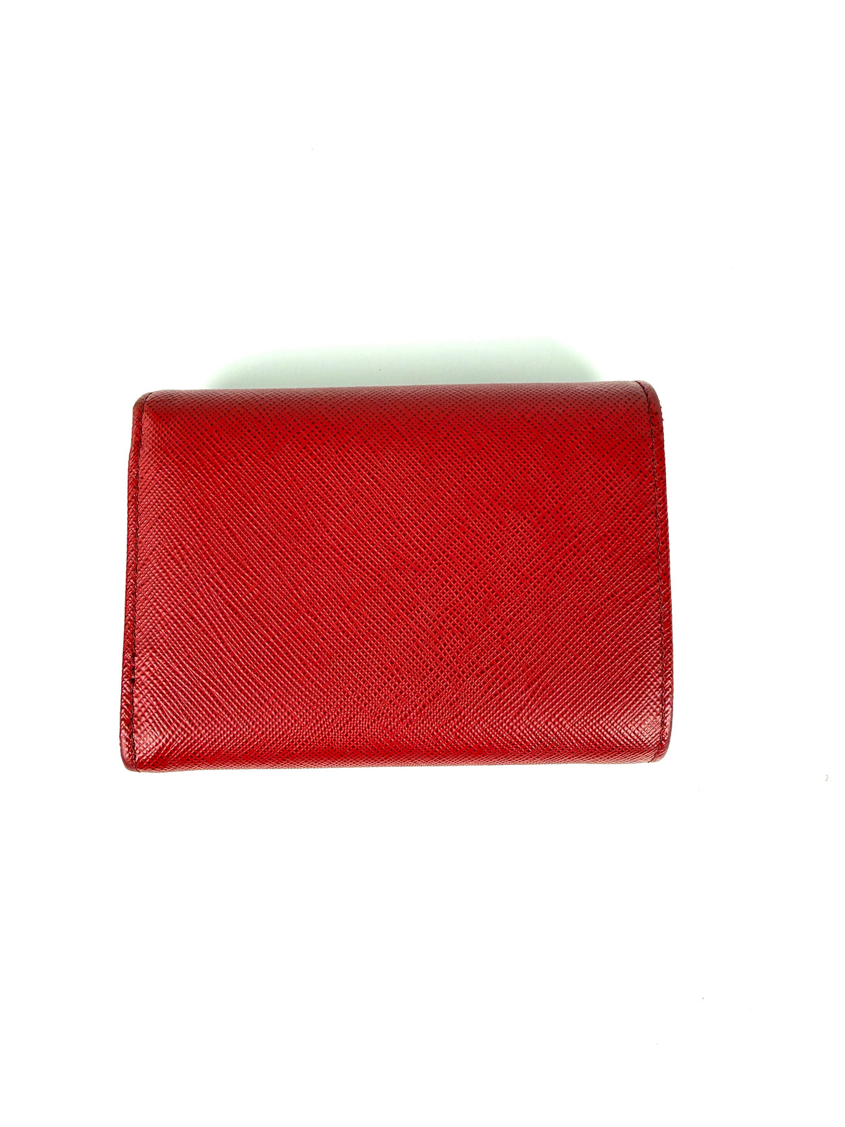 Prada Red 2025 Saffiano Leather Trifold Compact Flap Wallet