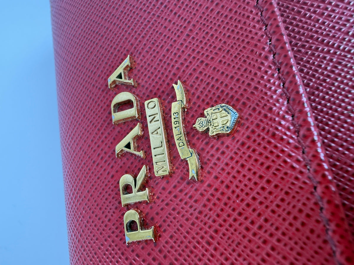 Prada Red 2025 Saffiano Leather Trifold Compact Flap Wallet