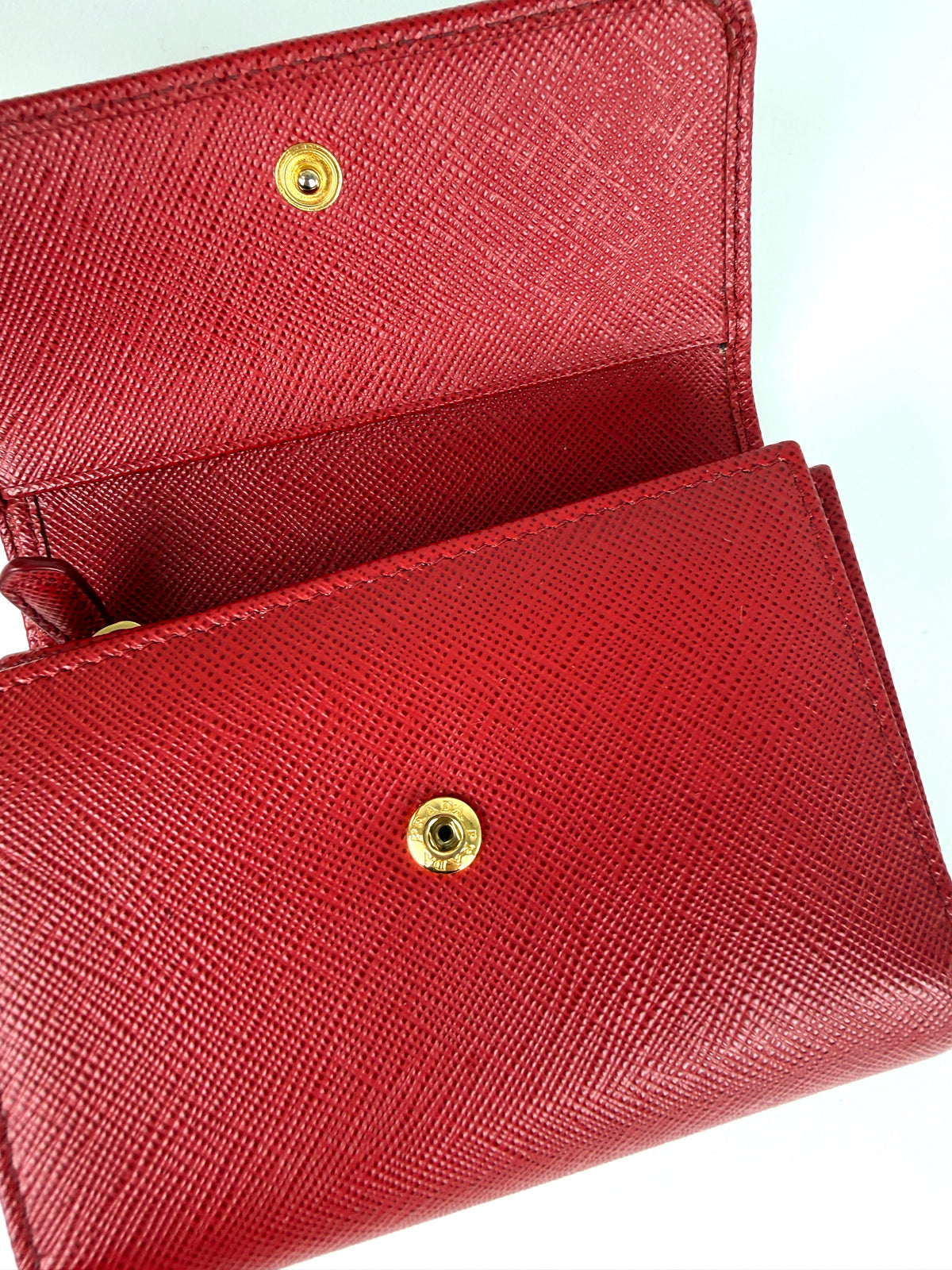 Prada Red 2025 Saffiano Leather Trifold Compact Flap Wallet