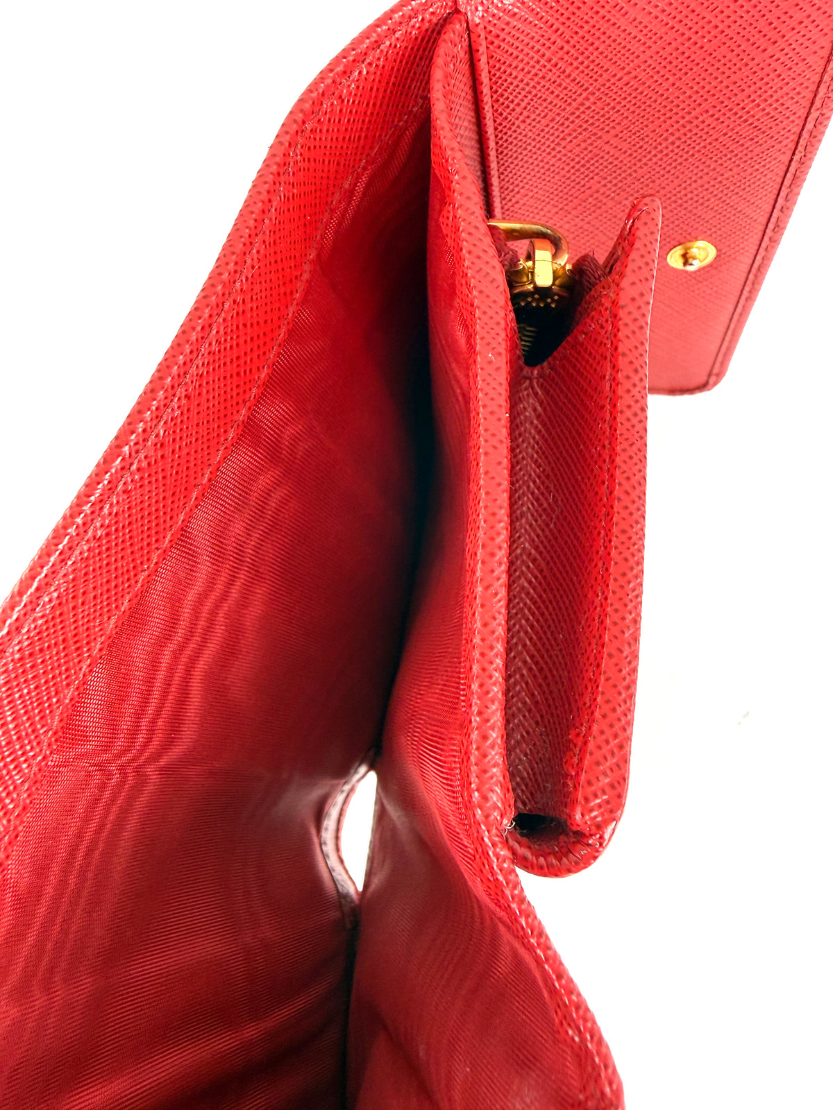 Prada Red 2025 Saffiano Leather Trifold Compact Flap Wallet