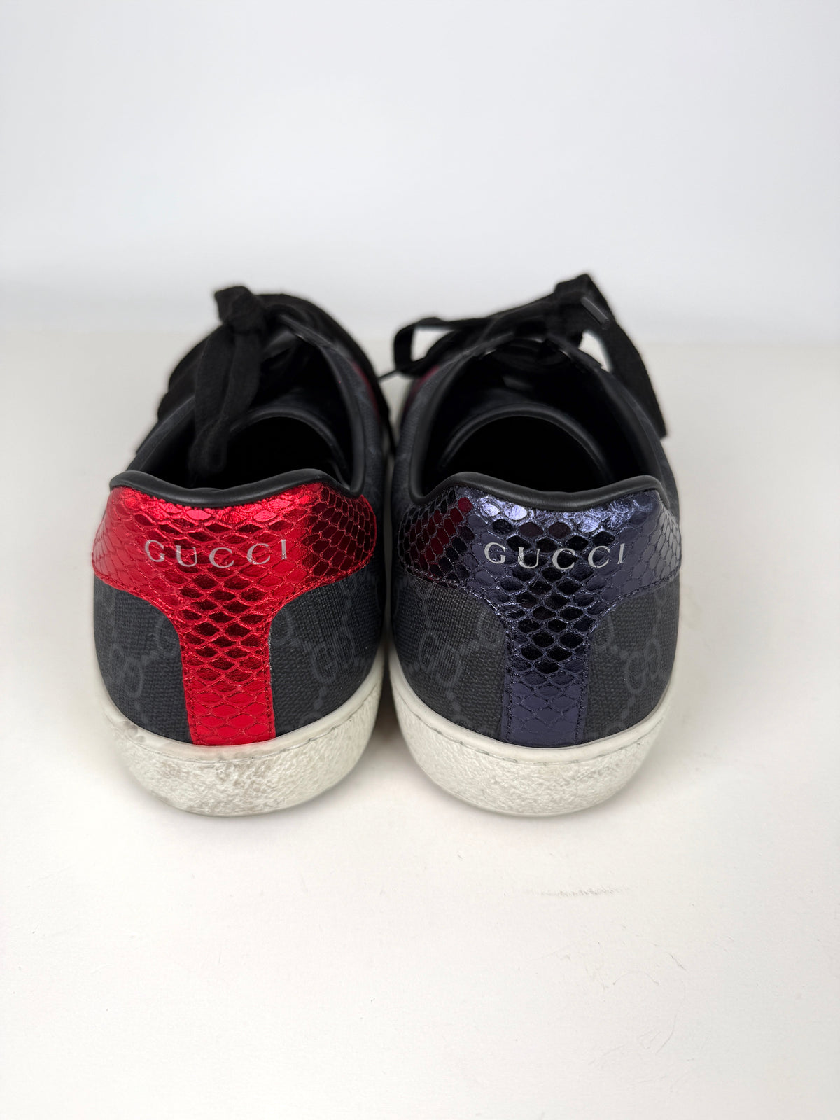 GUCCI Men’s Ace Web Black GG Supreme Canvas Low Top Sneakers 6, 6.5US