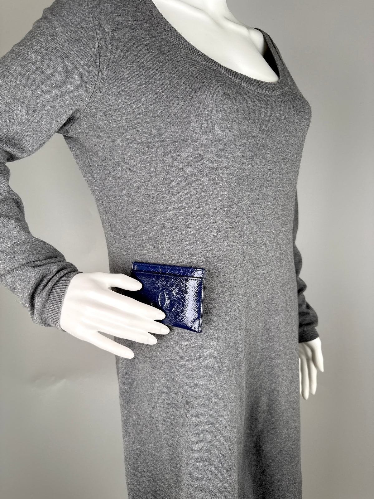 CHANEL Timeless CC Navy Blue Patent Leather Card Case 