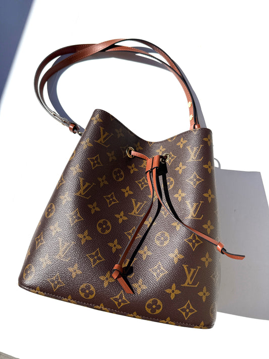 Louis Vuitton Neonoe Monogram Canvas Brown Leather MM 2025 Bucket Shoulder Crossbody Bag