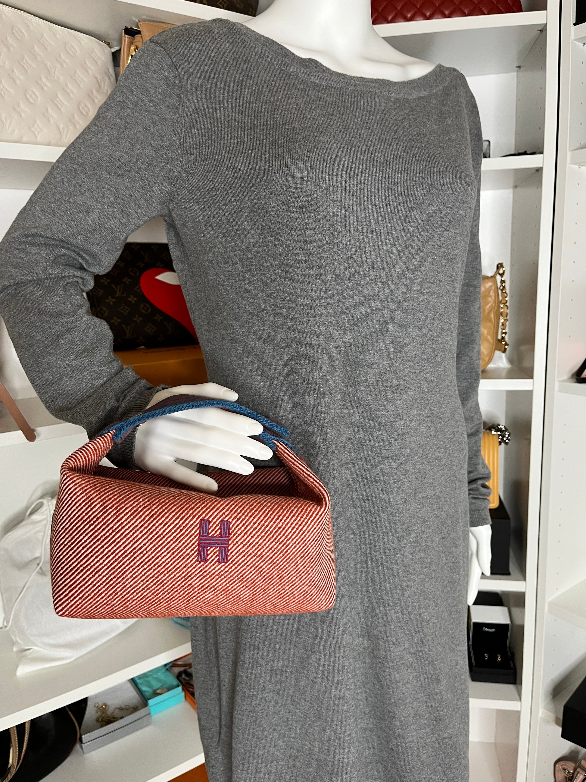 HERMES Bride-A-Brac H Natte Wool PM Tomette Red Blue Pouch Toiletry Bag