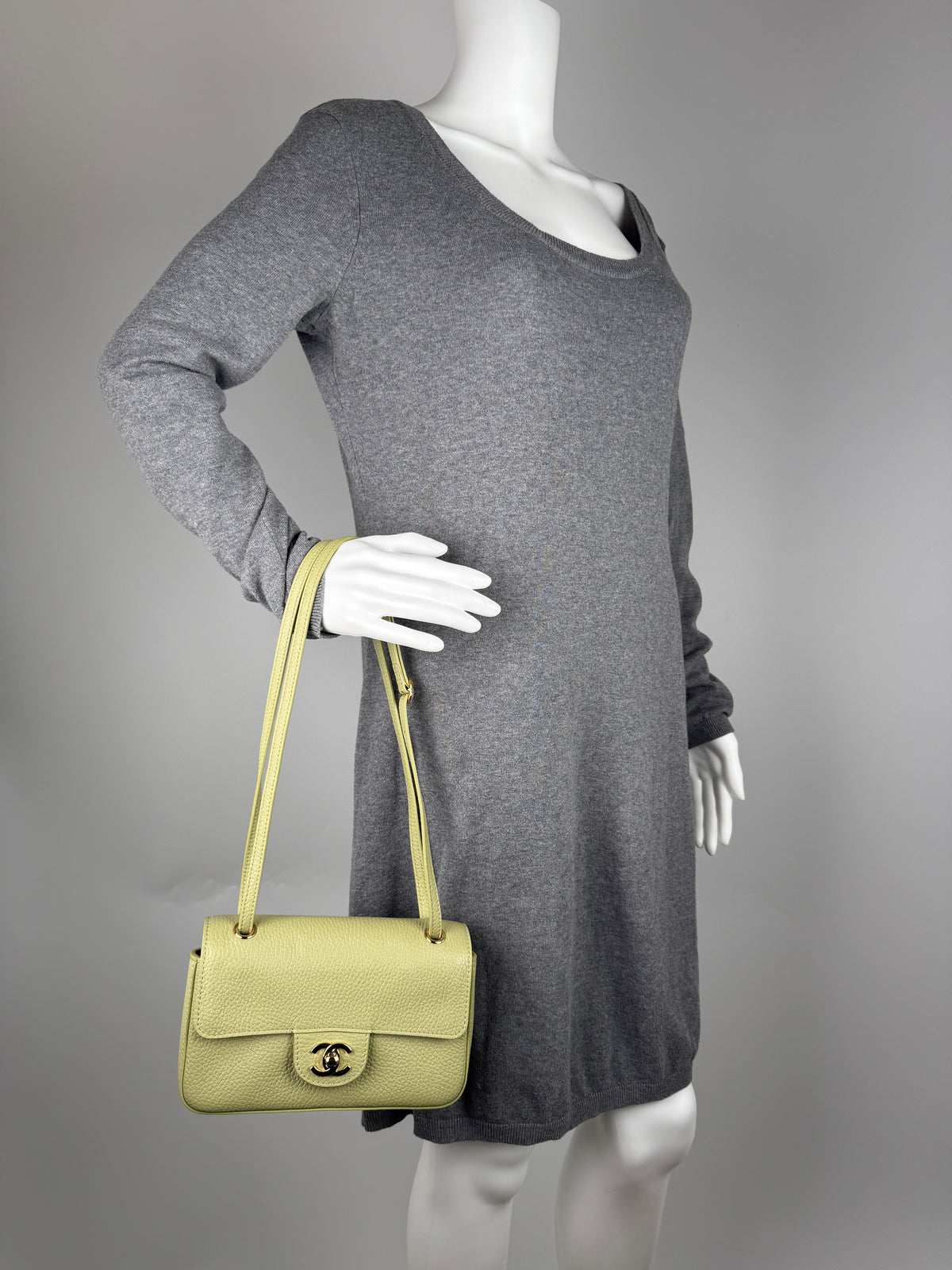 CHANEL Mini Souplissimo Flap Bag Green Grained Calfskin Leather Gold Hardware Crossbody Bag