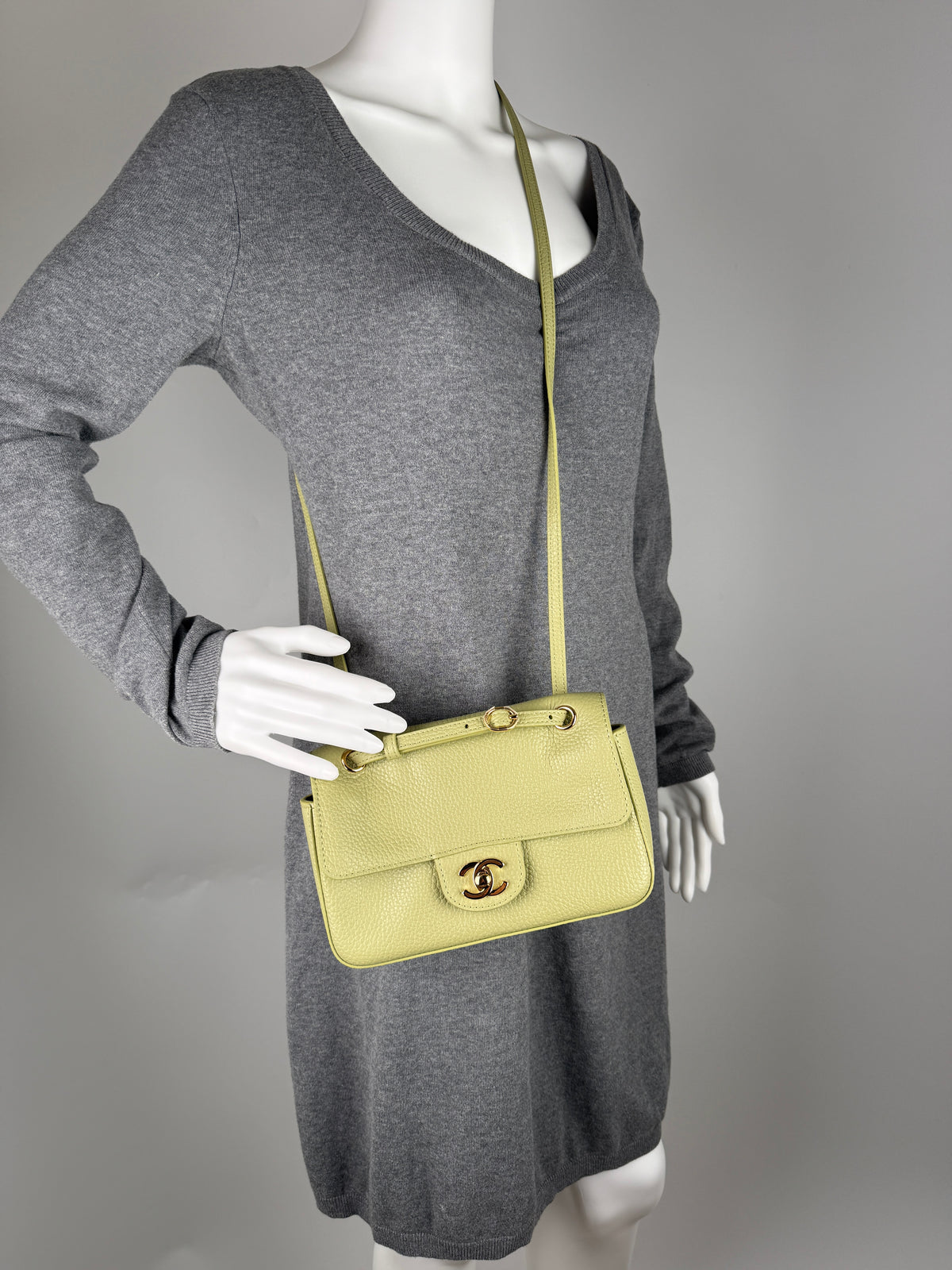 CHANEL Mini Souplissimo Flap Bag Green Grained Calfskin Leather Gold Hardware Crossbody Bag