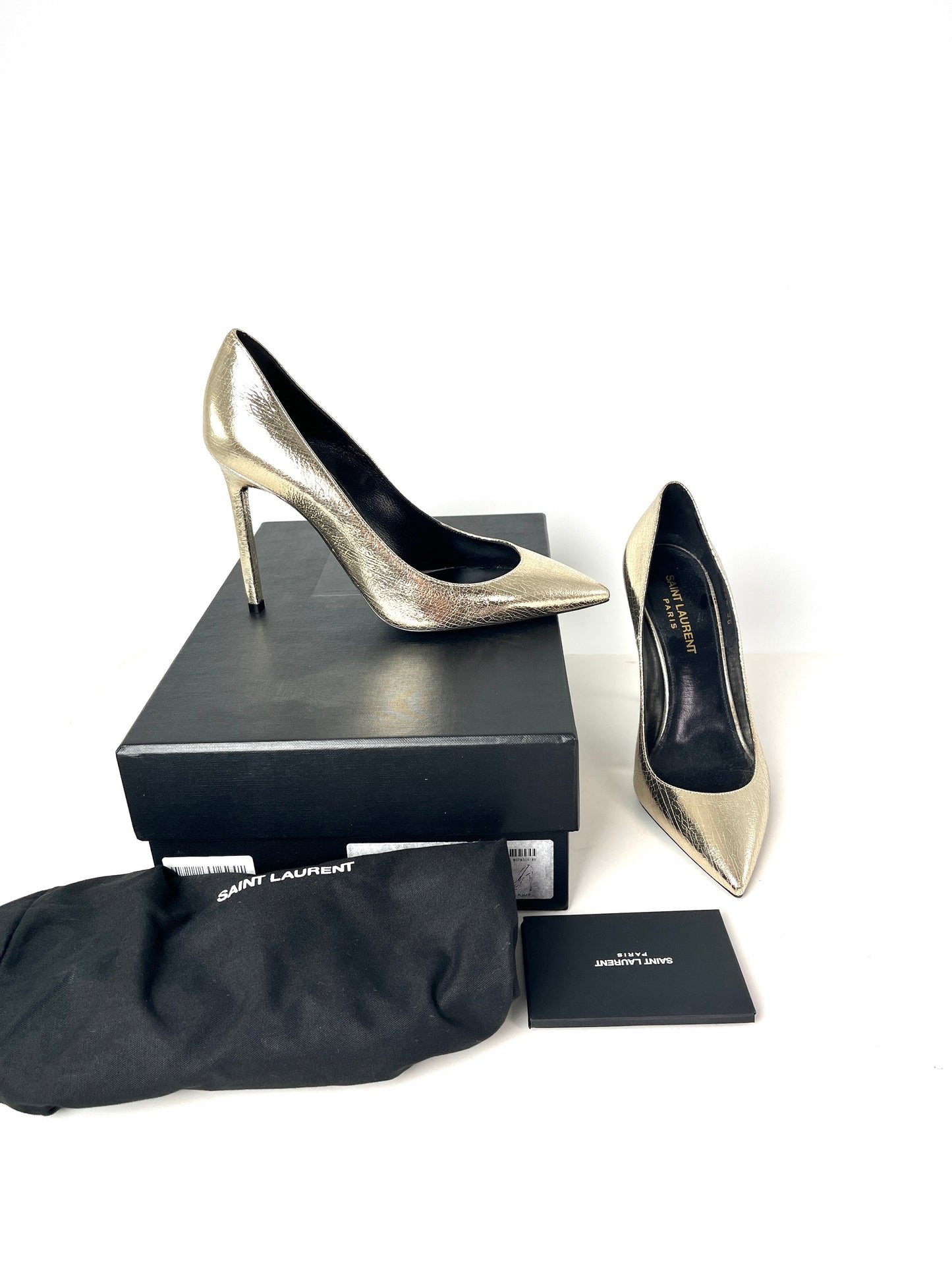 New Saint Laurent Anja Supercrack Platinum Pointed Toe Pumps Heels 36 6 designer shoes for less