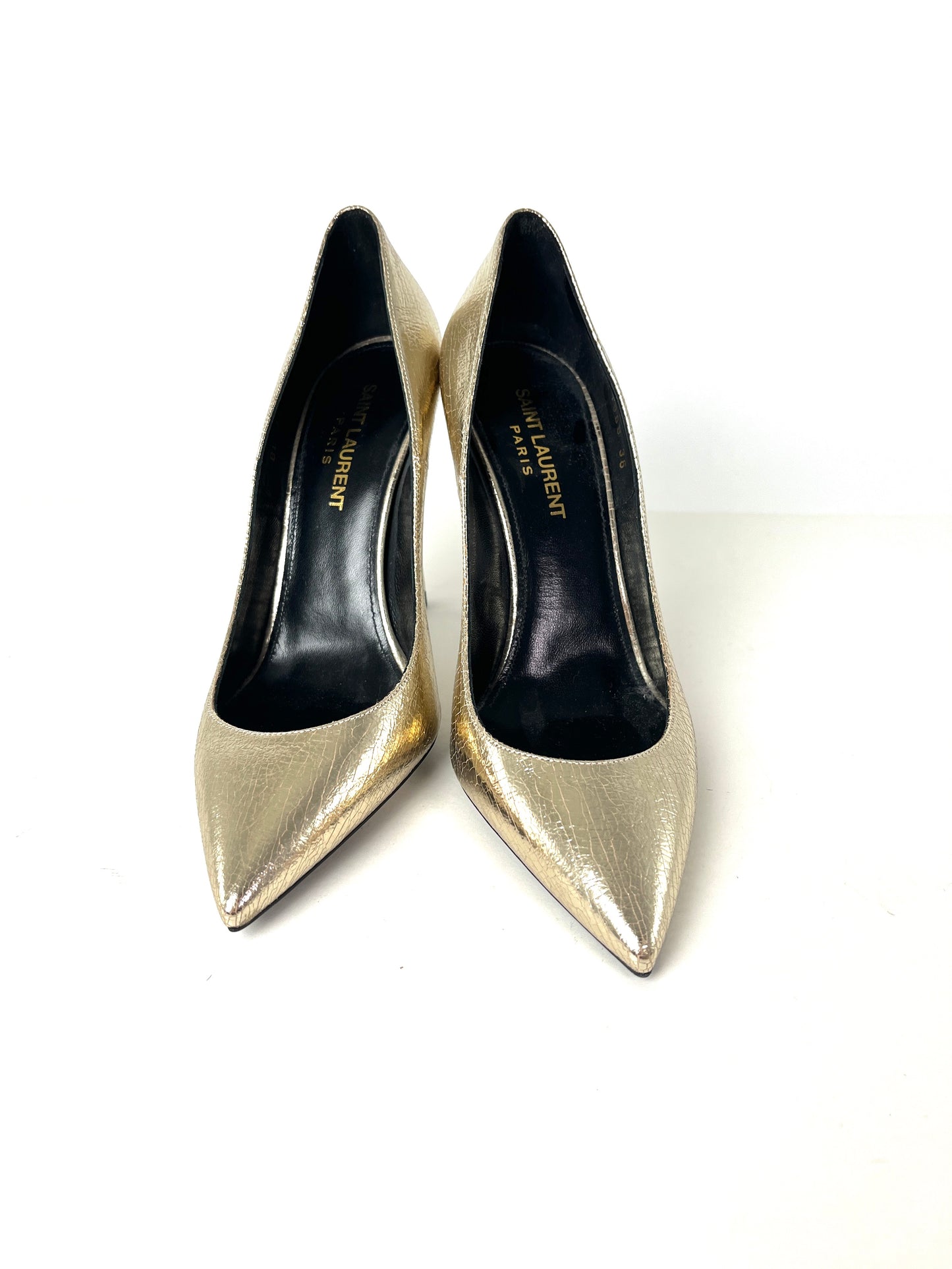 New Saint Laurent Anja Supercrack Platinum Pointed Toe Pumps Heels 36 6