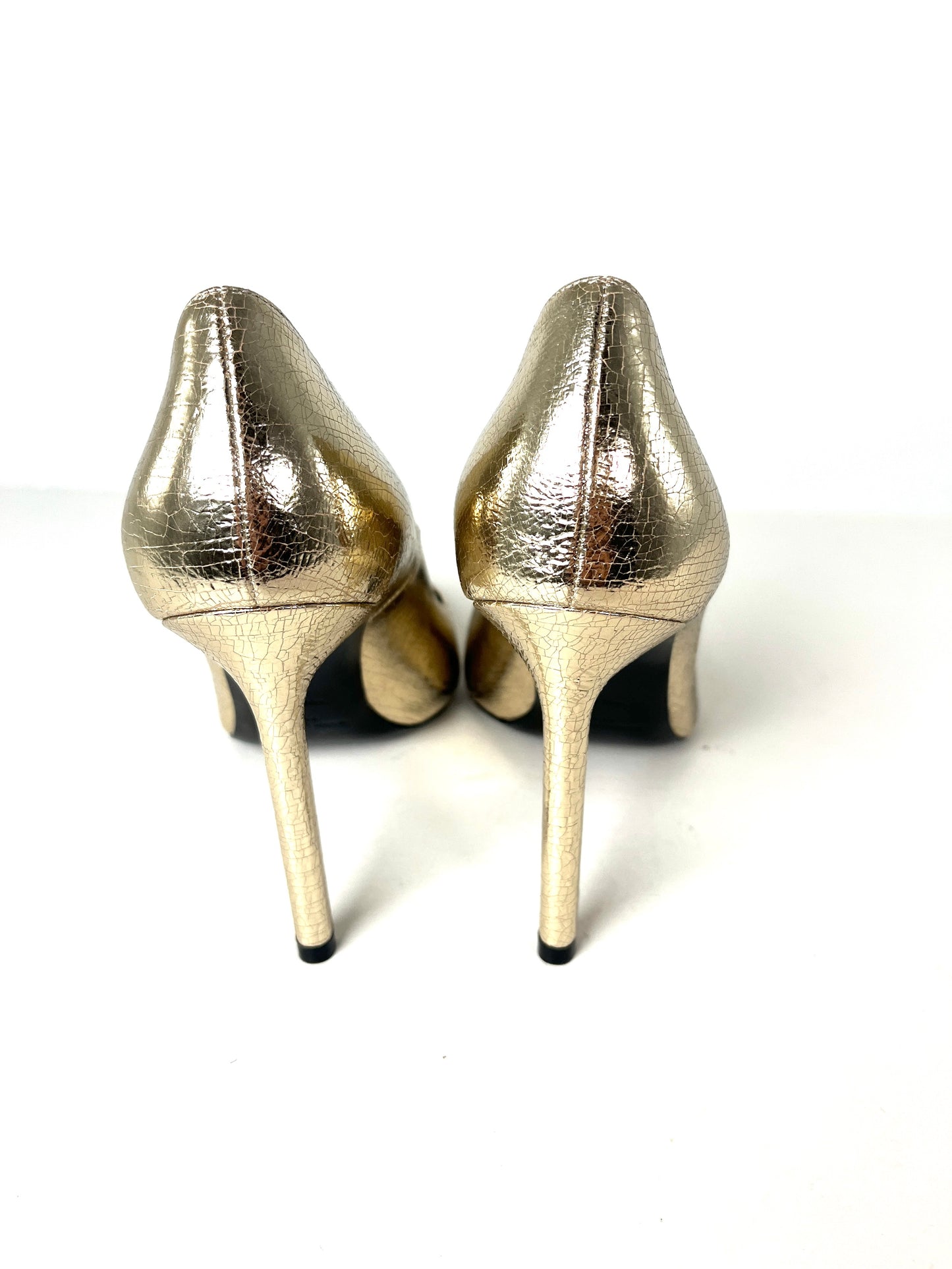 New Saint Laurent Anja Supercrack Platinum Pointed Toe Pumps Heels 36 6