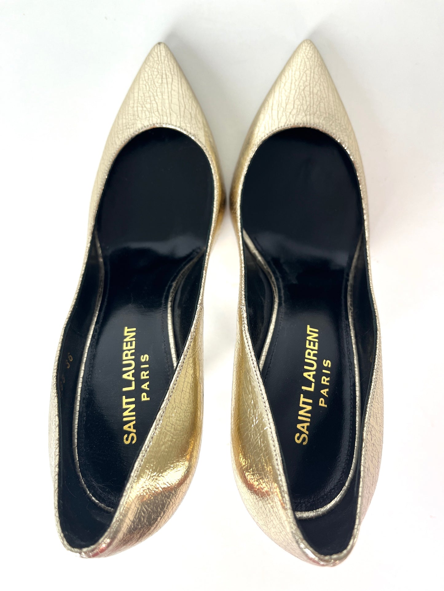 New Saint Laurent Anja Supercrack Platinum Pointed Toe Pumps Heels 36 6