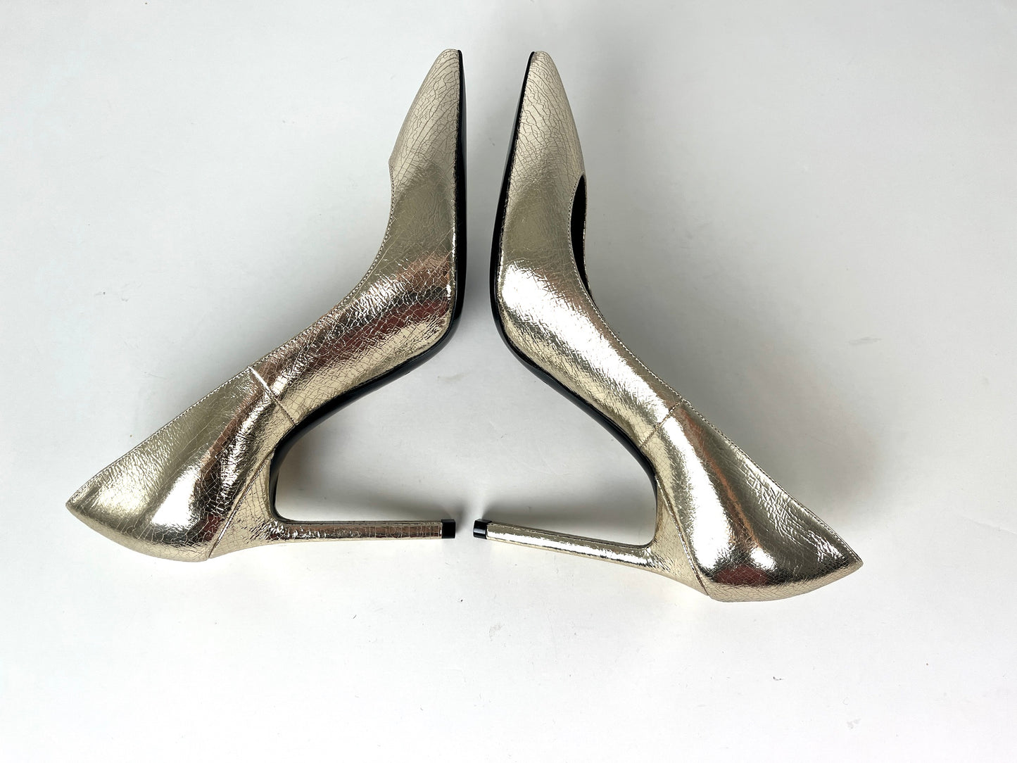 New Saint Laurent Anja Supercrack Platinum Pointed Toe Pumps Heels 36 6