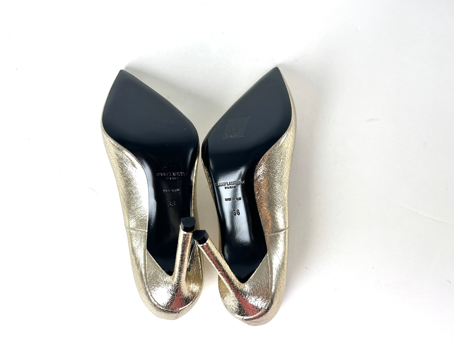 New Saint Laurent Anja Supercrack Platinum Pointed Toe Pumps Heels 36 6