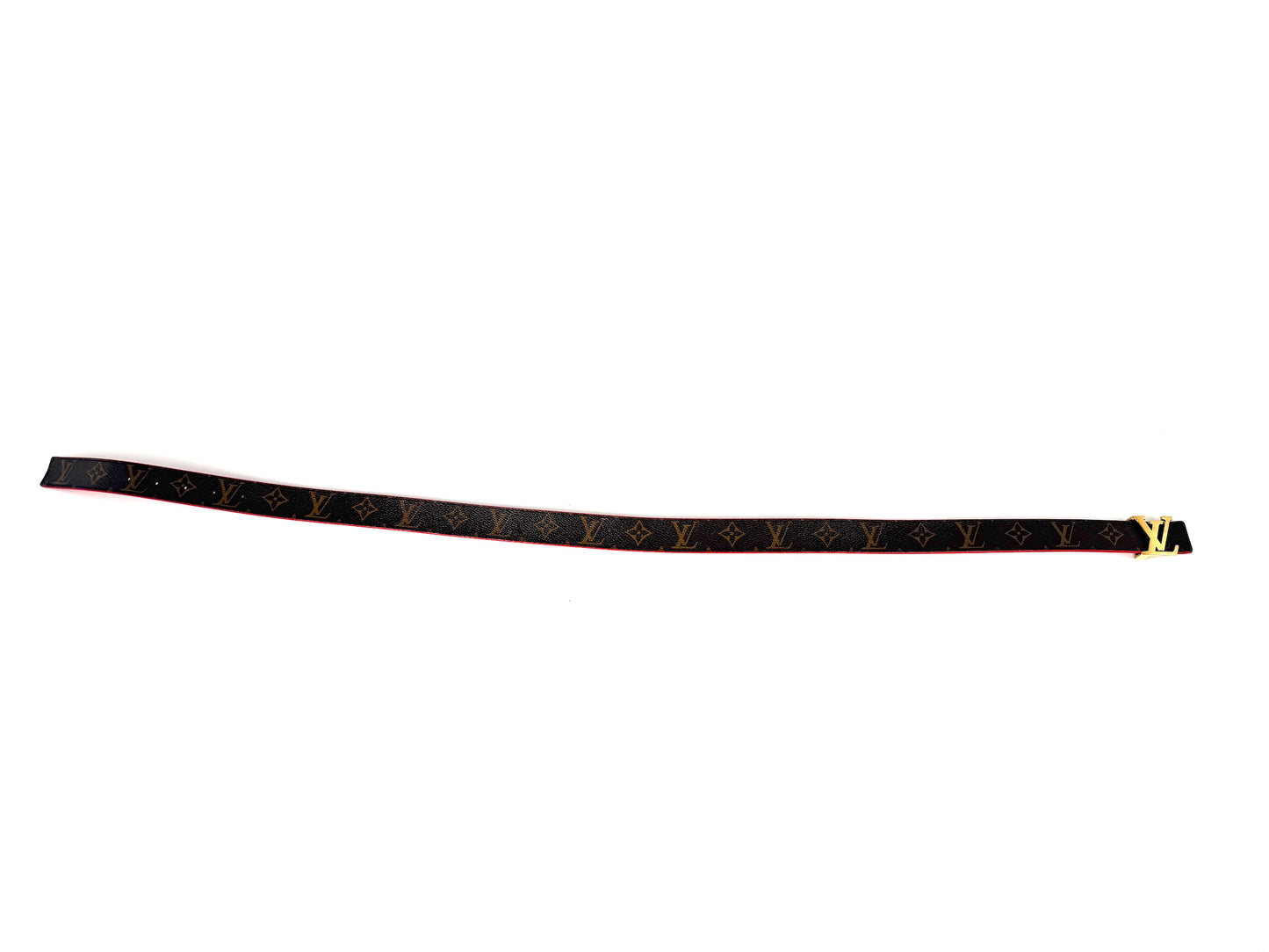 LOUIS VUITTON Initiales Brown Monogram Red Leather 30mm Reversible Canvas LV Belt 85 34