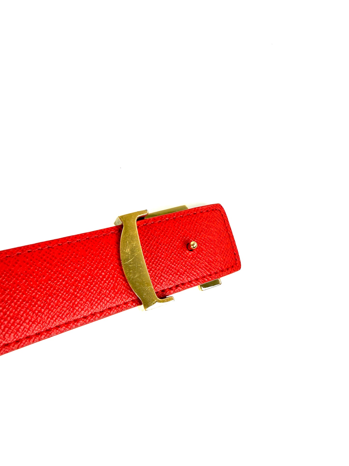 LOUIS VUITTON Initiales Brown Monogram Red Leather 30mm Reversible Canvas LV Belt 85 34
