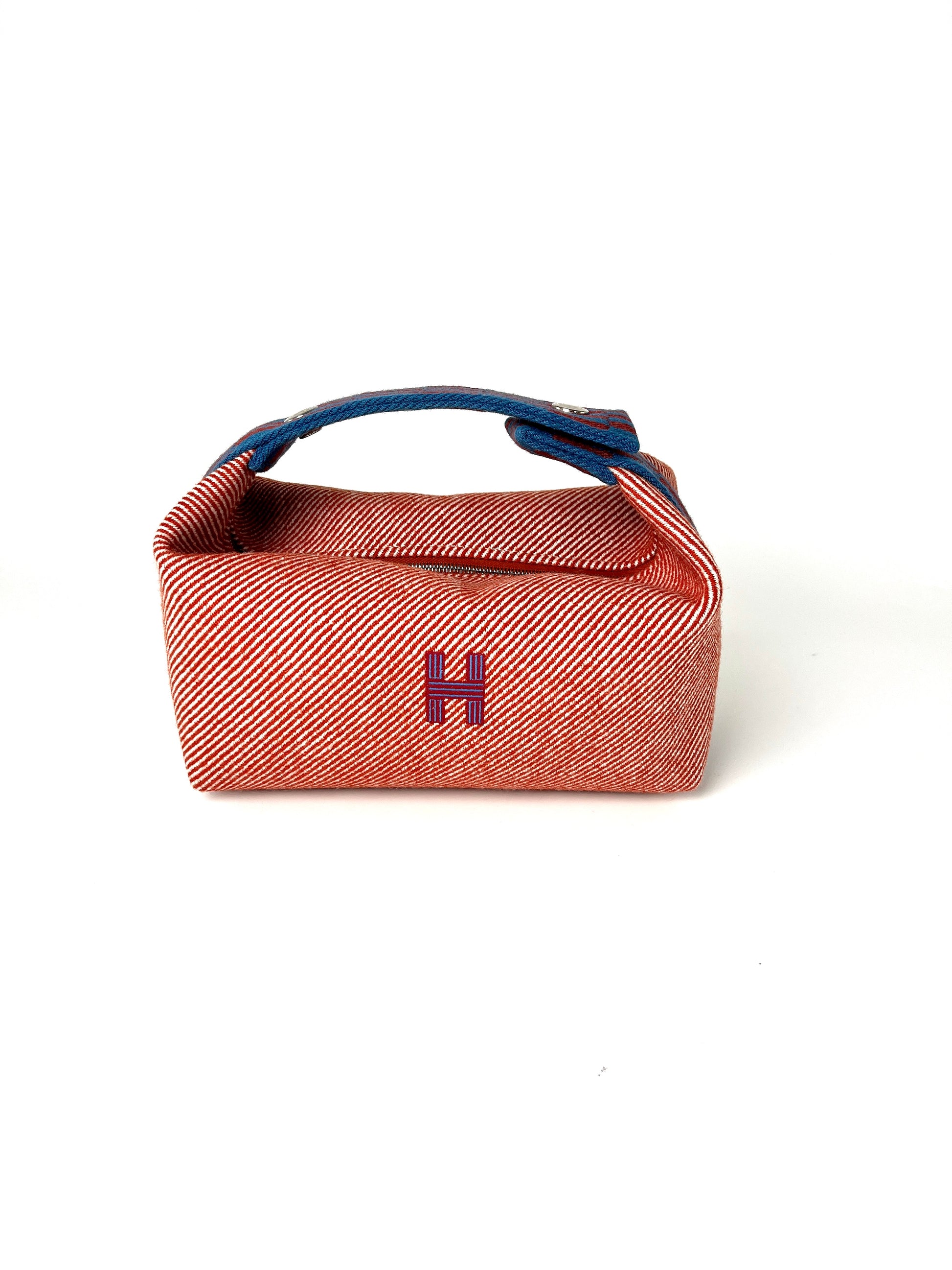 HERMES Bride-A-Brac H Natte Wool PM Tomette Red Blue Pouch Toiletry Bag