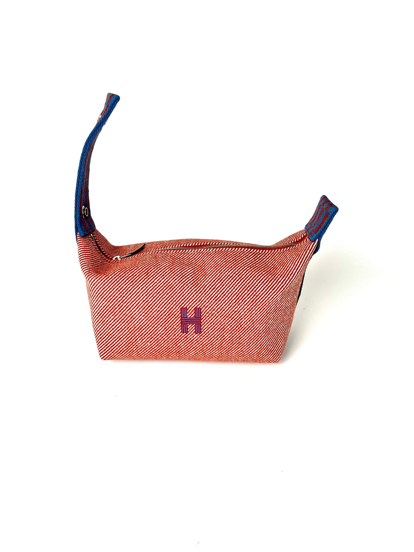 HERMES Bride-A-Brac H Natte Wool PM Tomette Red Blue Pouch Toiletry Bag