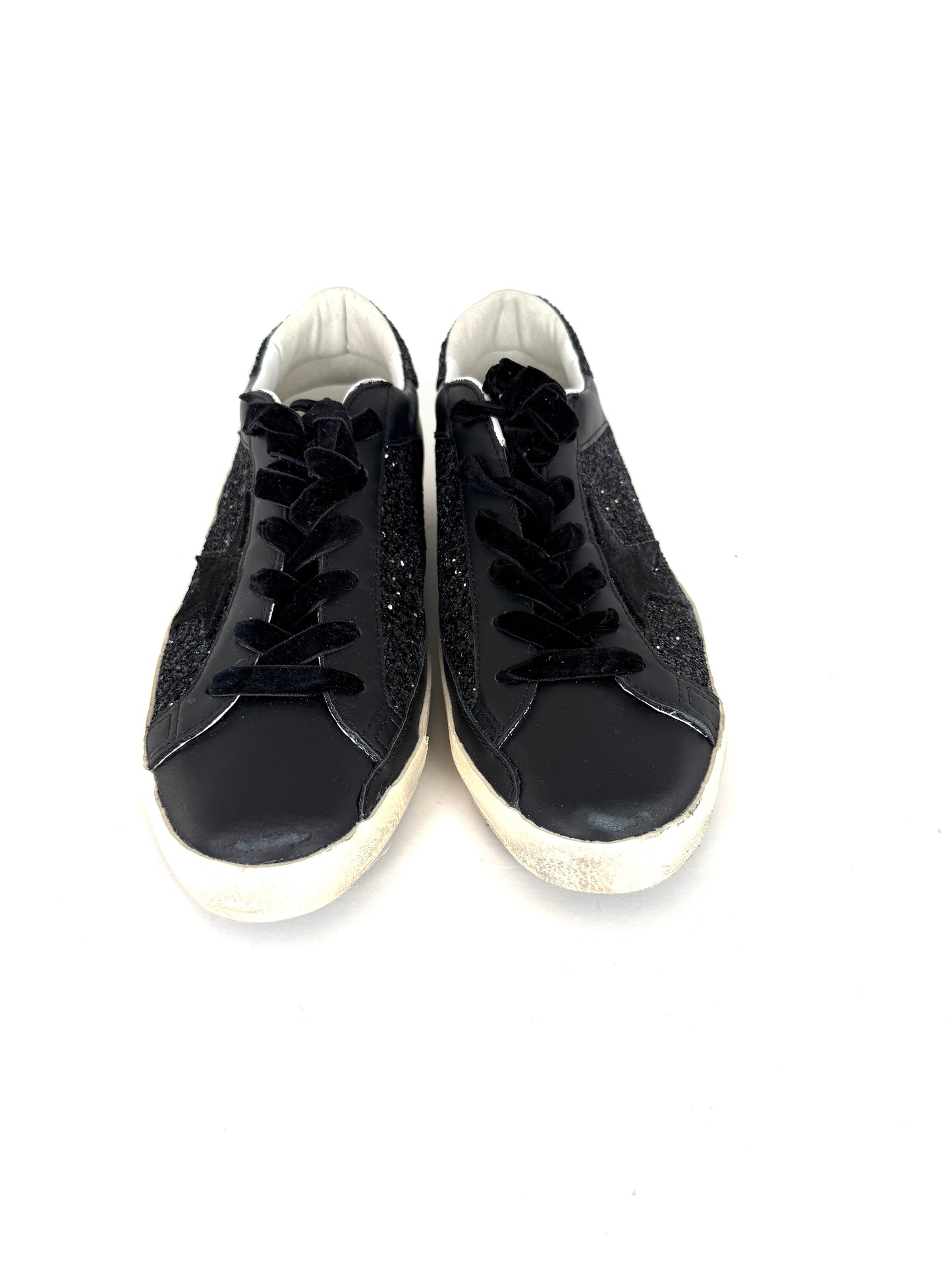 New Golden Goose Superstar Black Glitter Velvet Leather Sneakers 40 10