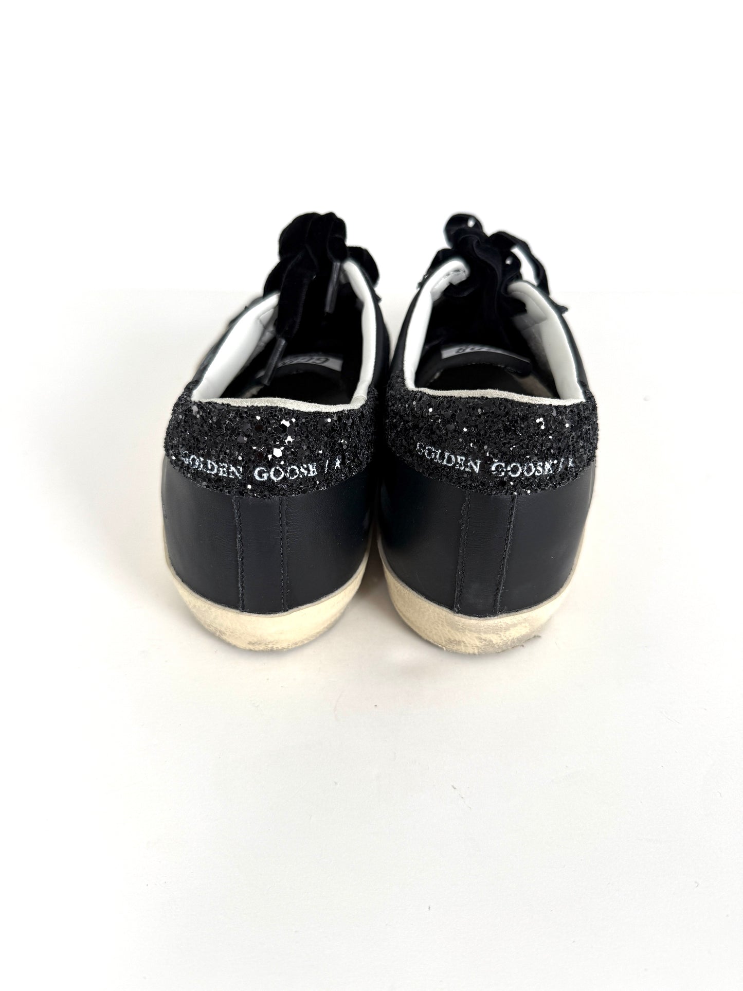 New Golden Goose Superstar Black Glitter Velvet Leather Sneakers 40 10