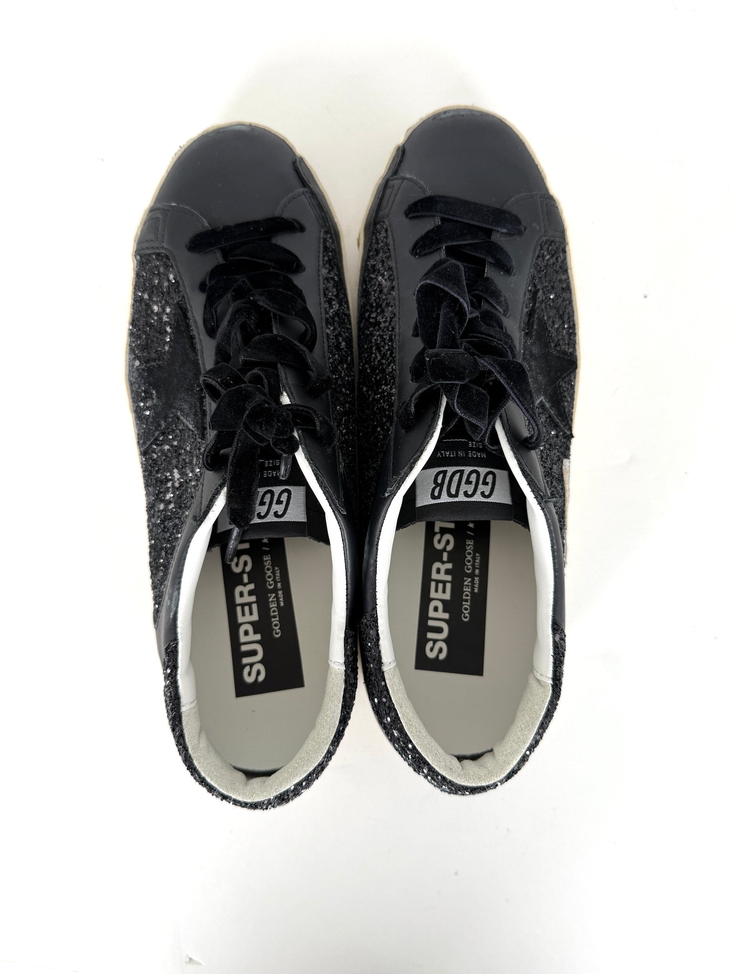 New Golden Goose Superstar Black Glitter Velvet Leather Sneakers 40 10