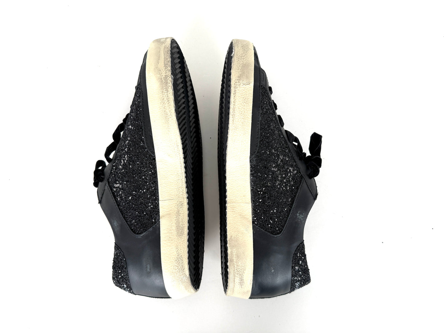 New Golden Goose Superstar Black Glitter Velvet Leather Sneakers 40 10