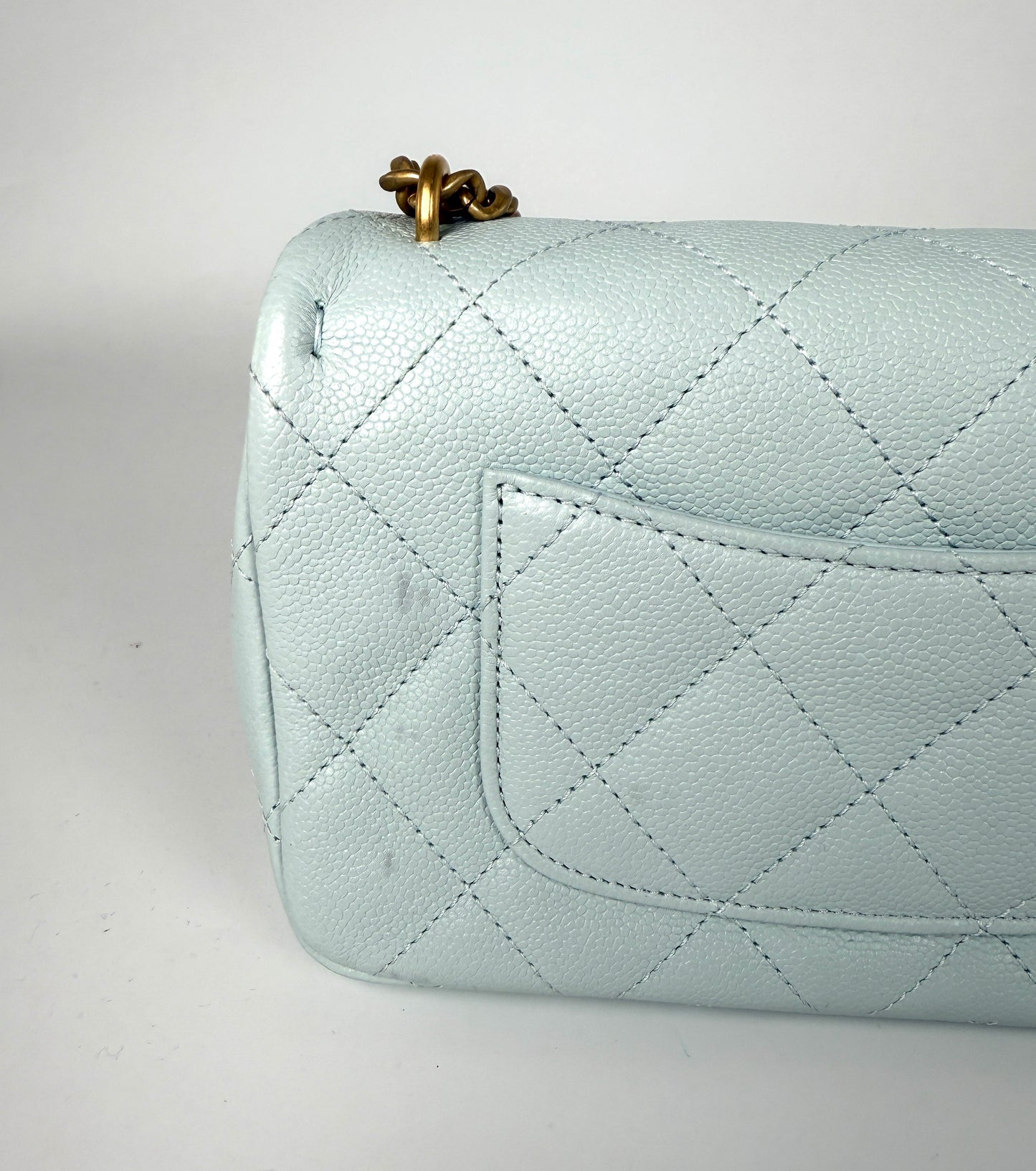 CHANEL Mini Rectangular Sweetheart Quilted Caviar Light Blue Flap Bag