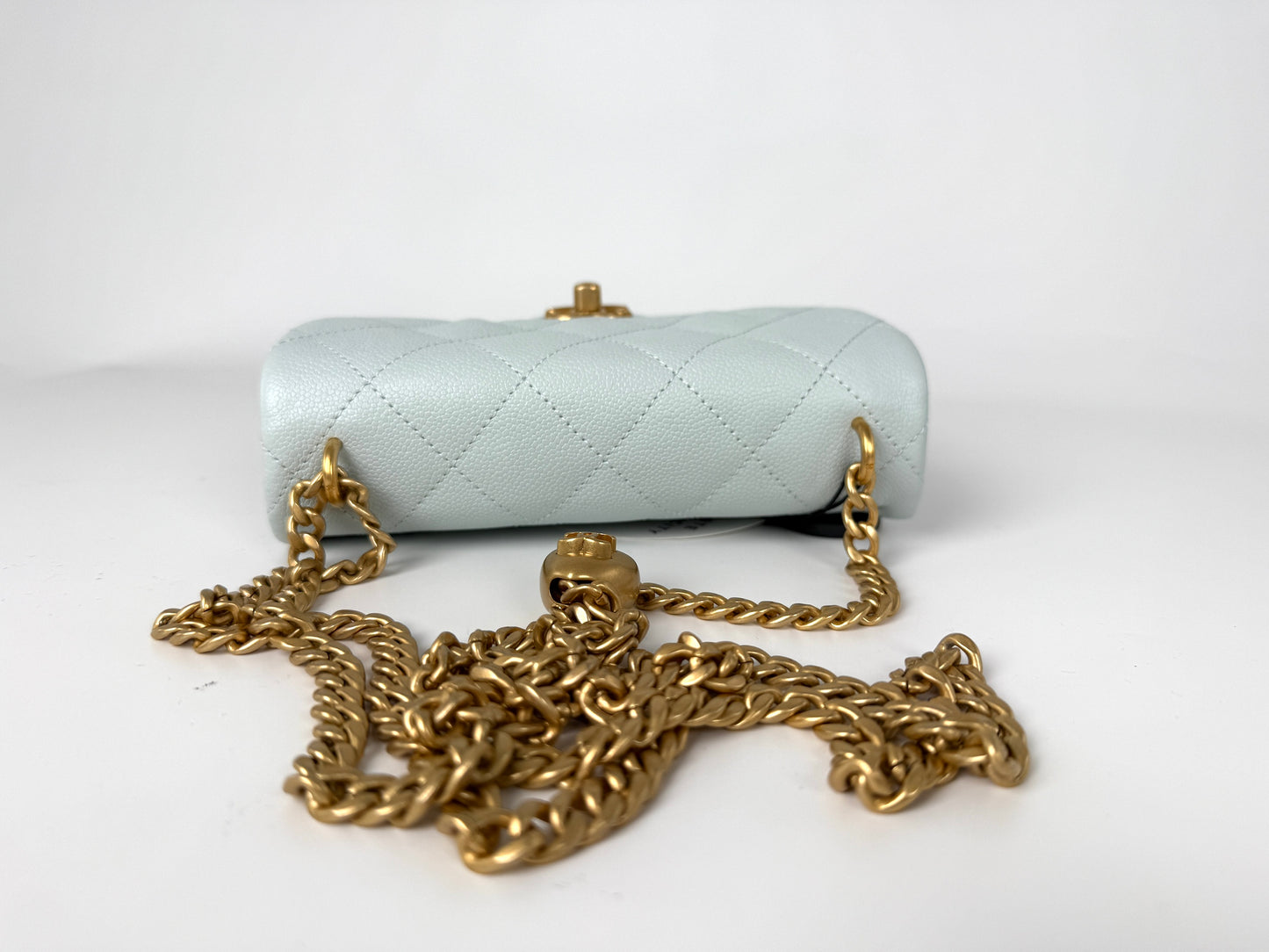 CHANEL Mini Rectangular Sweetheart Quilted Caviar Light Blue Flap Bag