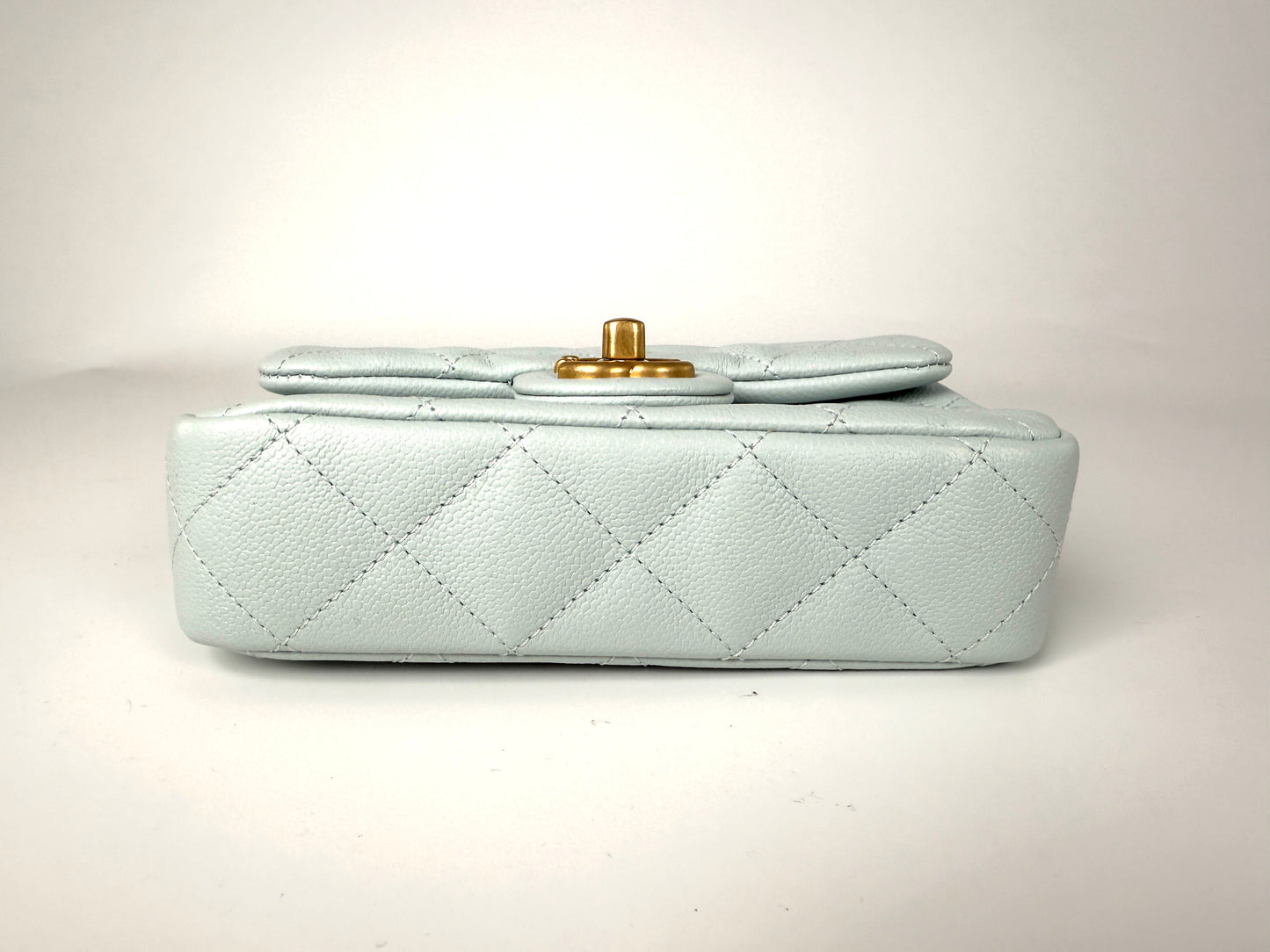 CHANEL Mini Rectangular Sweetheart Quilted Caviar Light Blue Flap Bag