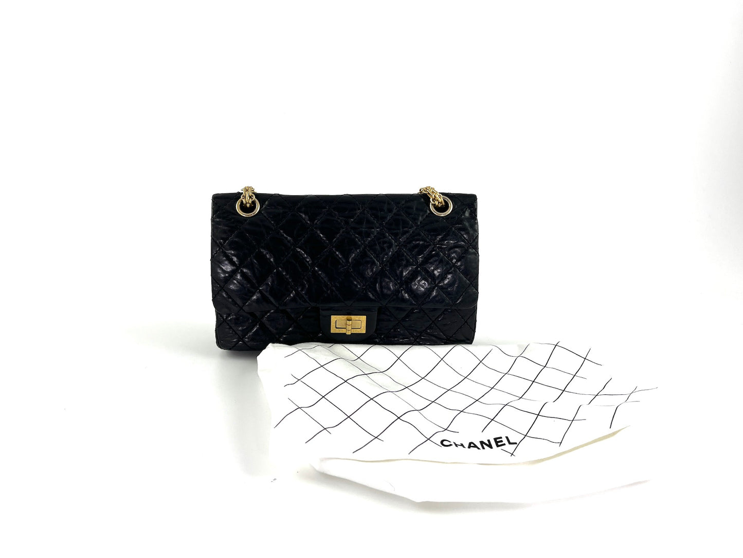 CHANEL Black 225 2005 Reissue 2.55 Quilted Leather Shoulder Crossbody Bag 