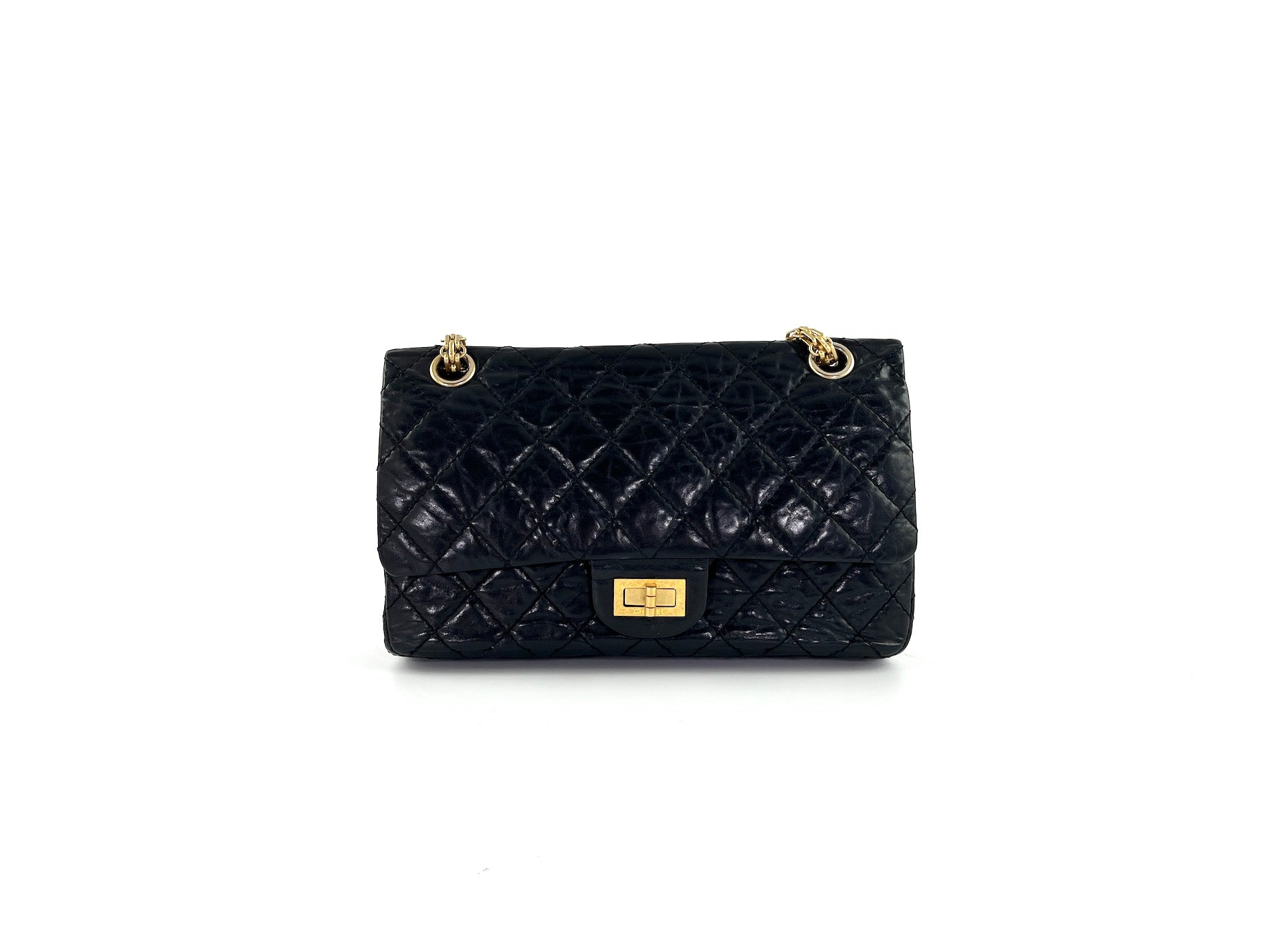 CHANEL Black 225 2005 Reissue 2.55 Quilted Leather Shoulder Crossbody Bag 