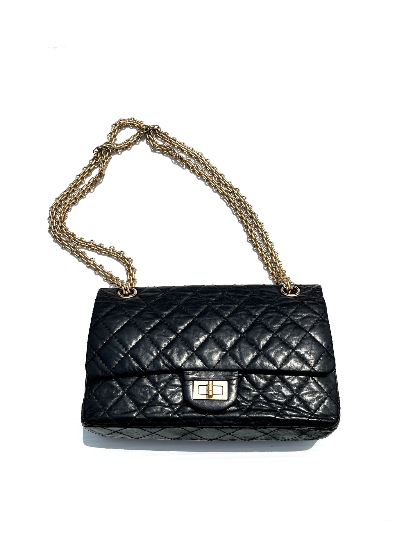 CHANEL Black 225 2005 Reissue 2.55 Quilted Leather Shoulder Crossbody Bag 