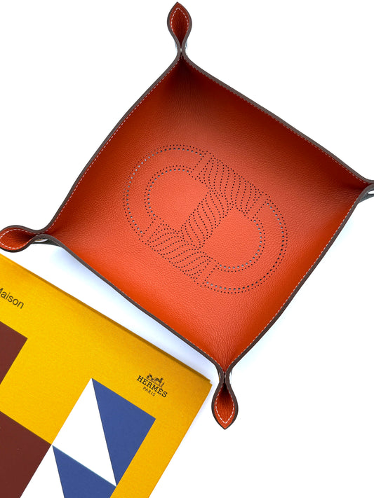 HERMES Mises et Relances Canoe H Leather Square Change Desk Tray Terre Batue Vert Anglais